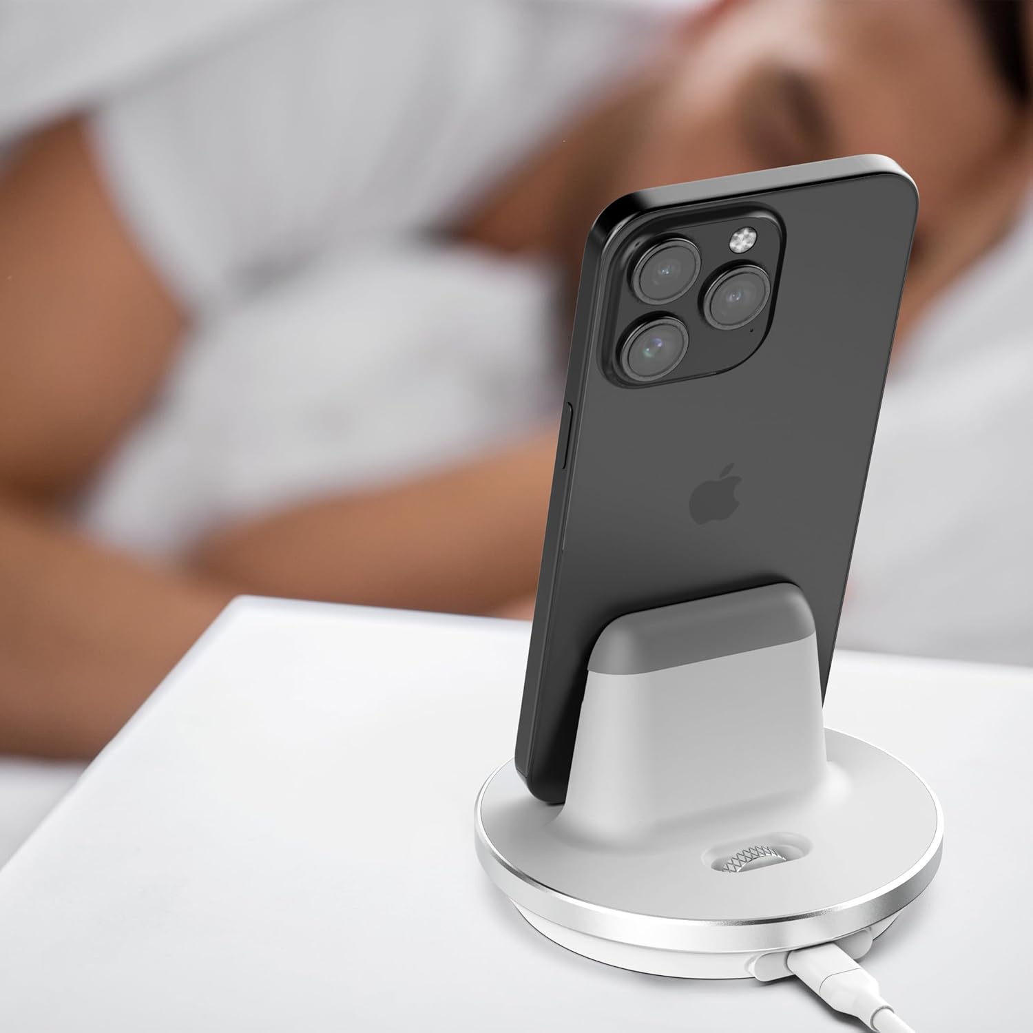 Encased Fast Charging USB-C Stand for iPhone 17/16 Pro Max (Non-Wireless) Desktop Wired Charger, Type-C Connector (White)