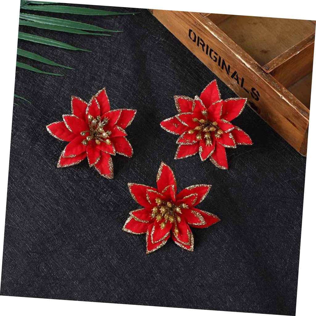 DECHOUS 72 Piezas Flores Artificiales Navideñas Flores De Nochebuena De Seda Flor De Nochebuena con Purpurina Navideña Flor De Pascua Falsa Suministros para La Fiesta Tela De Seda Flash