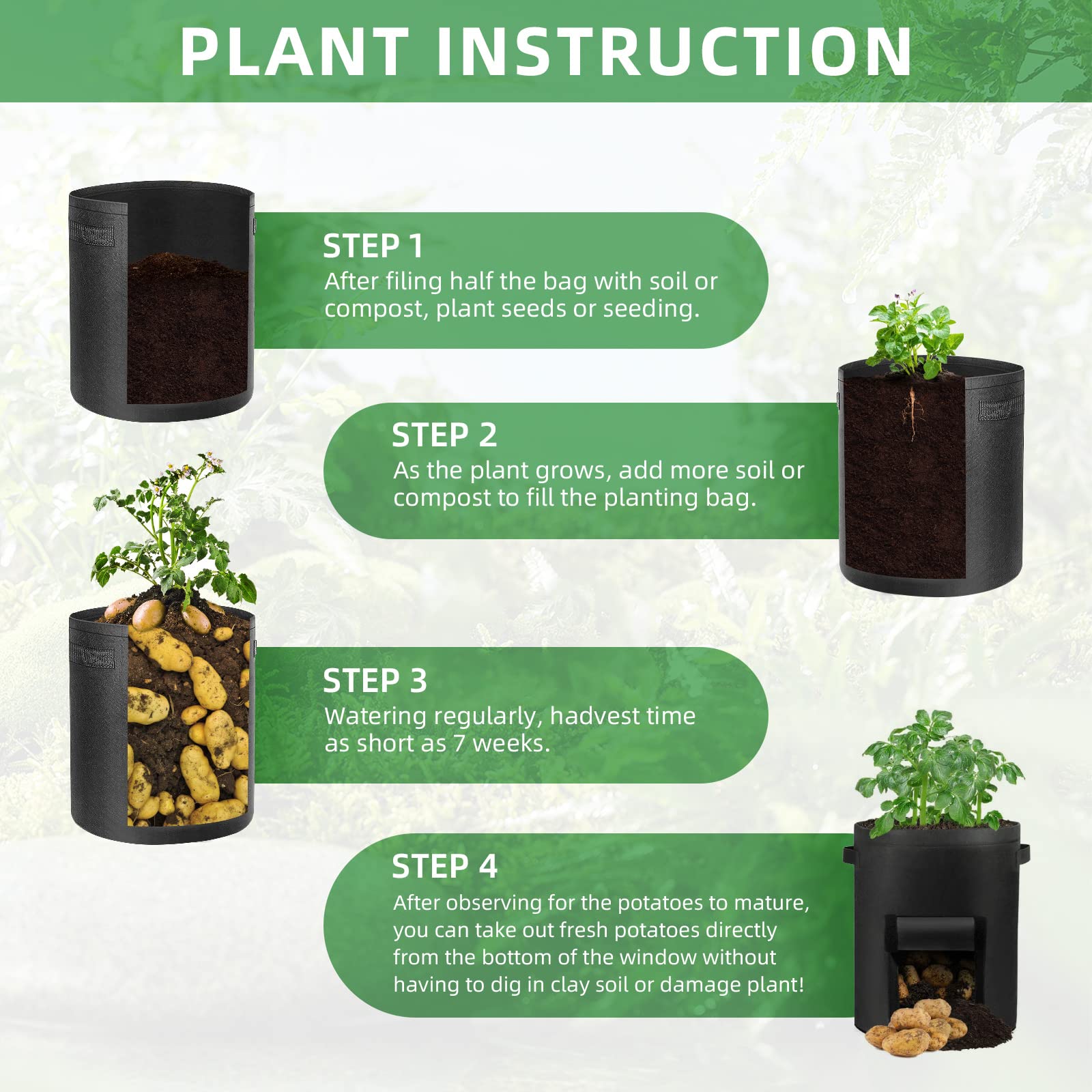 LITLANDSTAR Paquete de 6 bolsas de cultivo de patatas de 15 galones, bolsa de plantas de jardín de tela no tejida resistente con solapa y asas, macetas de tela de aireación para cultivar verduras,
