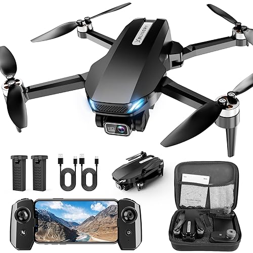 Drone with Camera, 2K HD FPV Drone with Brushless Motor, Altitude Hold, Gesture Selfie, One Key Take Off/Landing, 3D Flips, Waypoint Fly, 2 Batteries, Foldable Mini Drones for Kids and Beginners - Black
