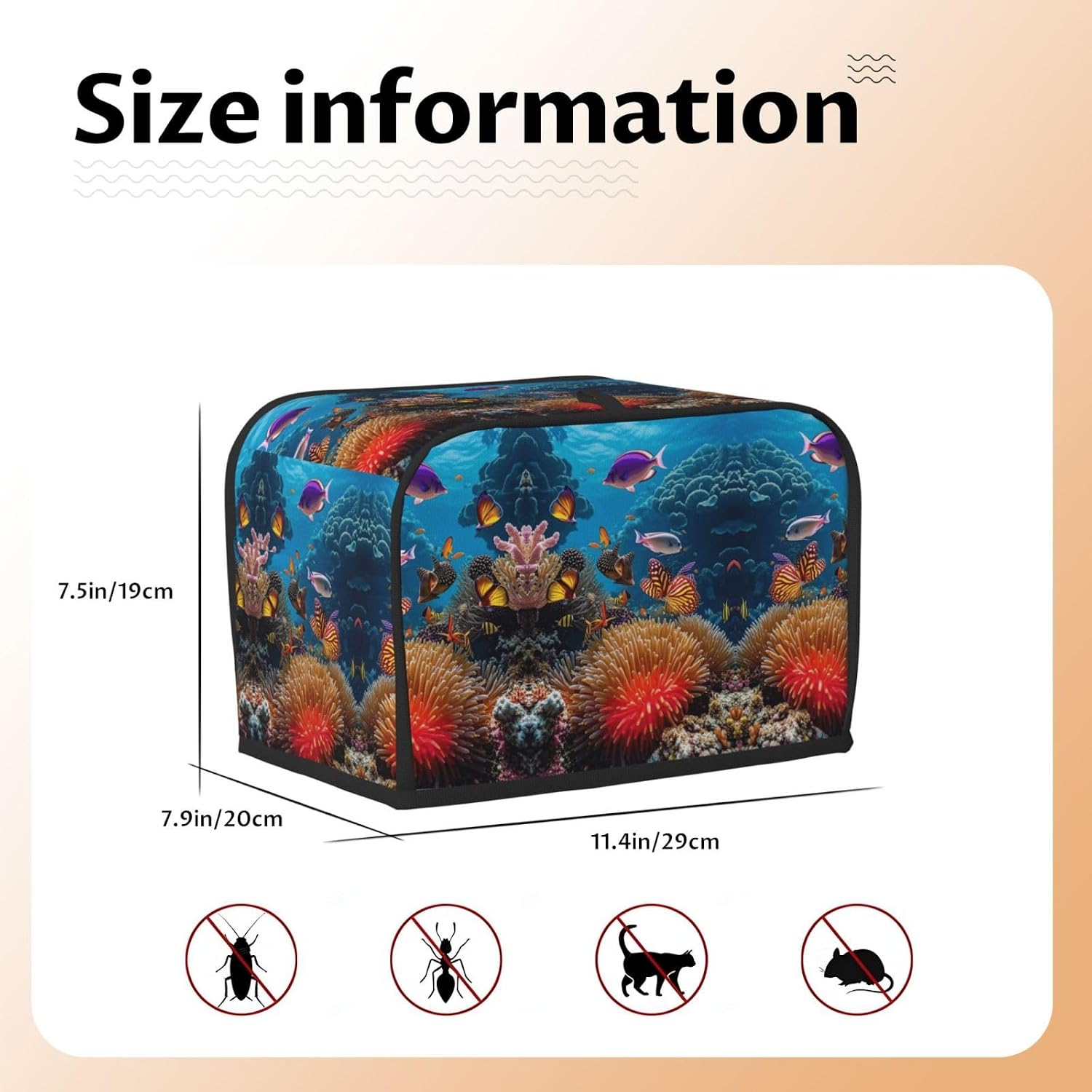 Coral and fish Toaster Cover 2 Slice, Waterproof Bread Machine Covers with Pockets Universal Size Kitchen Small Appliance Cover with Handle, Dust and Fingerprint Protection