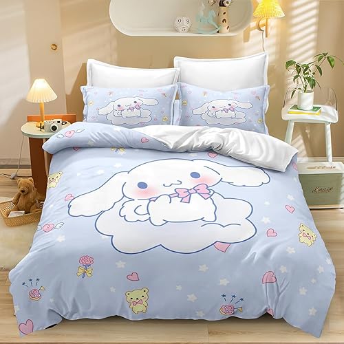Miniatura 1 de BatTtx Juego de ropa de cama de 3 piezas de dibujos animados CIN-namoroll Anime juego de funda de edredón lindo juego de ropa de cama súper suave