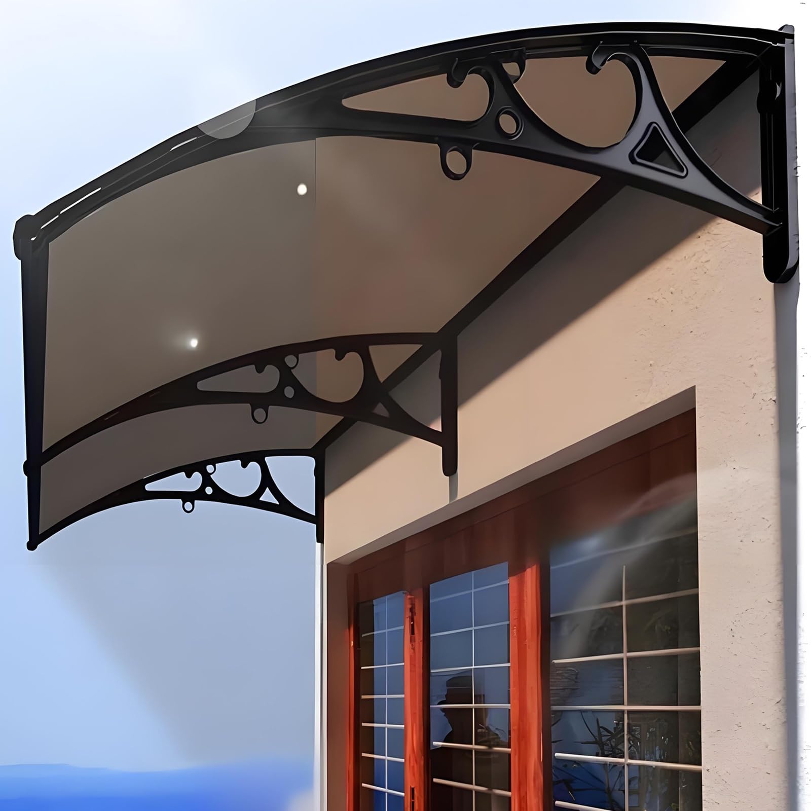 GJMSSMY Outdoor Patio Awning, Brown Canopy for Doors & Windows, UV Protection, Rain & Snow Resistant, Black Aluminum Support, Polycarbonate Cover (60x120cm/24x47in)