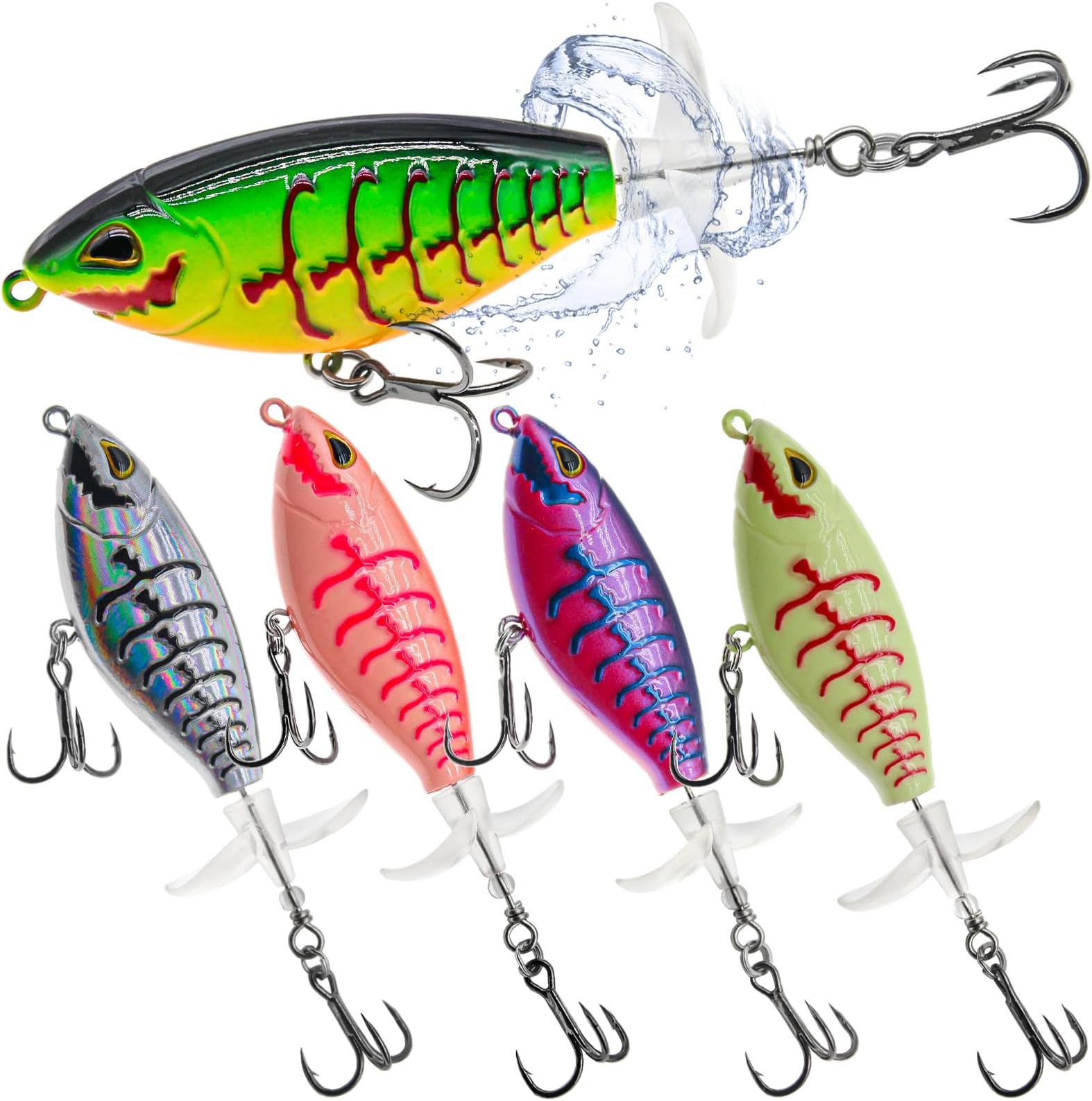 Topwater Fishing Lures Kit Unpainted Blanks Crankbaits Plopper Fishing Lures with Propeller Floating Rotating Tail for Freshwater and Saltwater