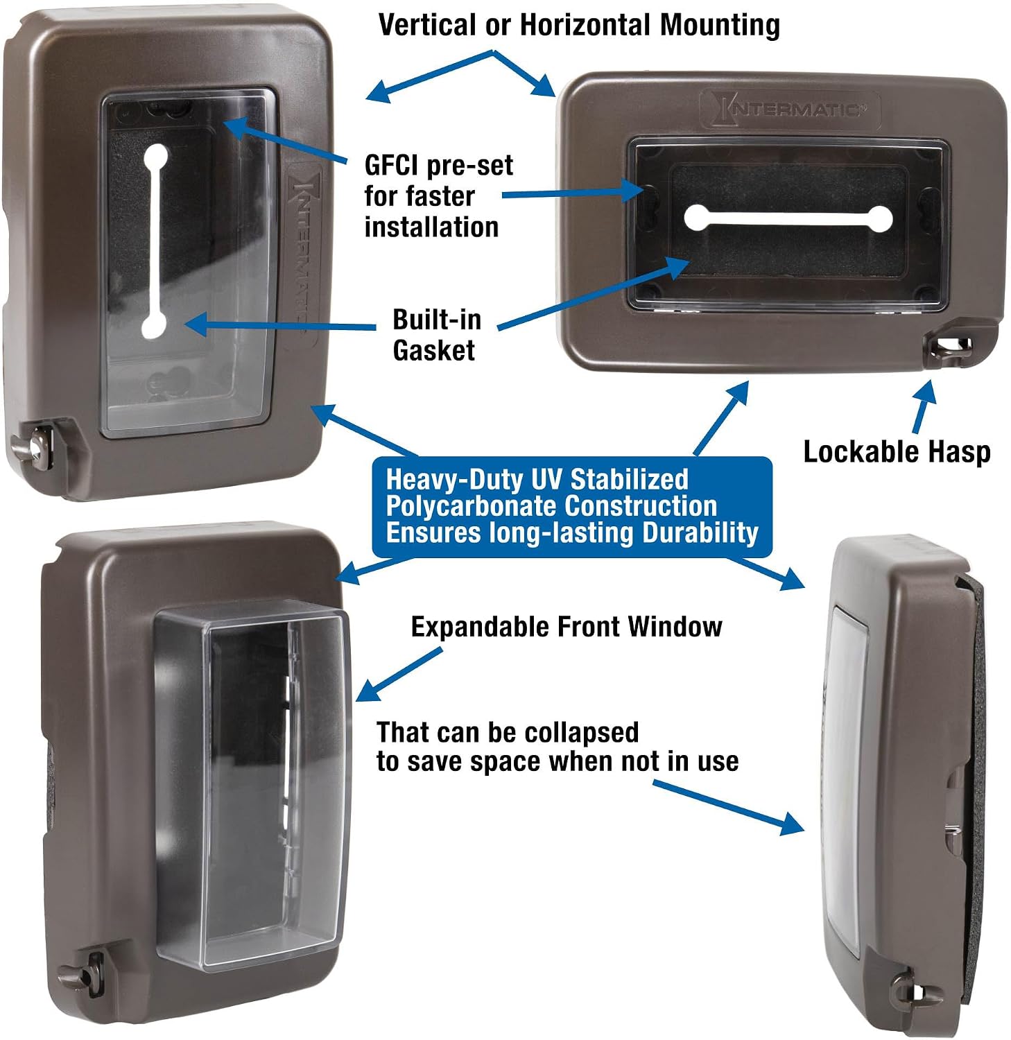 Intermatic WP6000BR Low-Profile In-Use Weatherproof Cover, Bronze - Durable Outdoor Outlet Protection | Expandable Design | Easy Installation