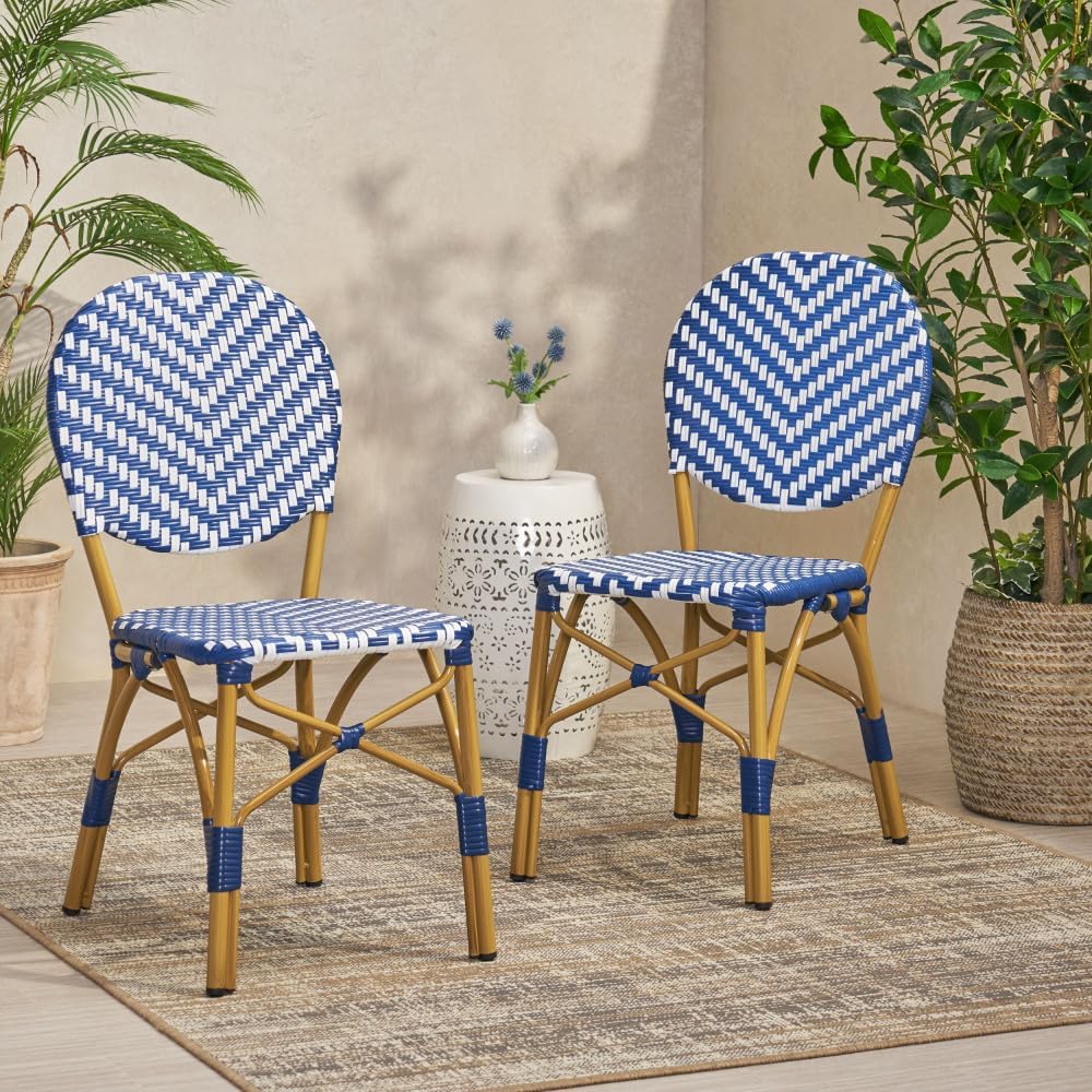 Elegant Outdoor Bistro Chairs with Woven PE Rattan and Rust-Resistant Aluminum Frame for Patio, Deck, or Balcony