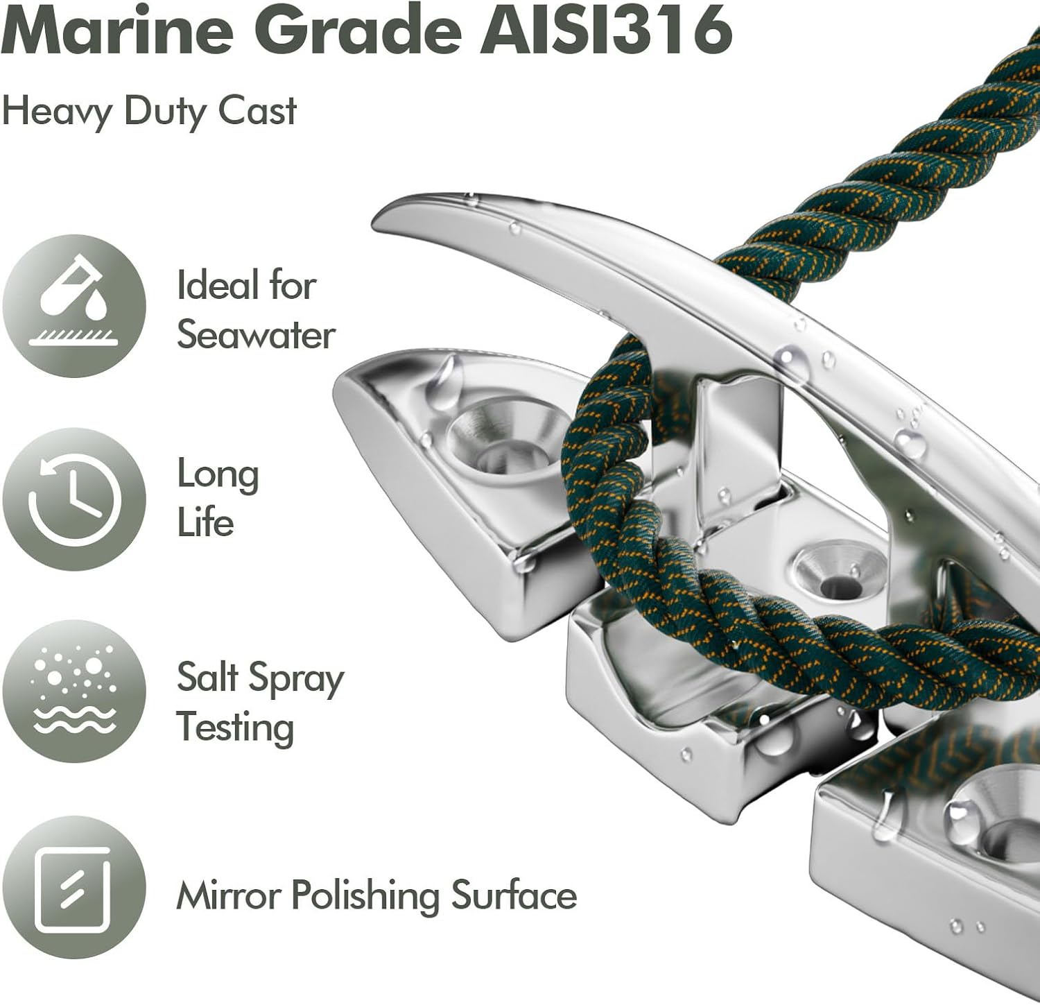 Boat Cleat, Folding Dock Cleats Marine Grade 316 Stainless Steel Flip Up Dock Rope Cleat for Boat Kayak Docking and Mooring with Fastener