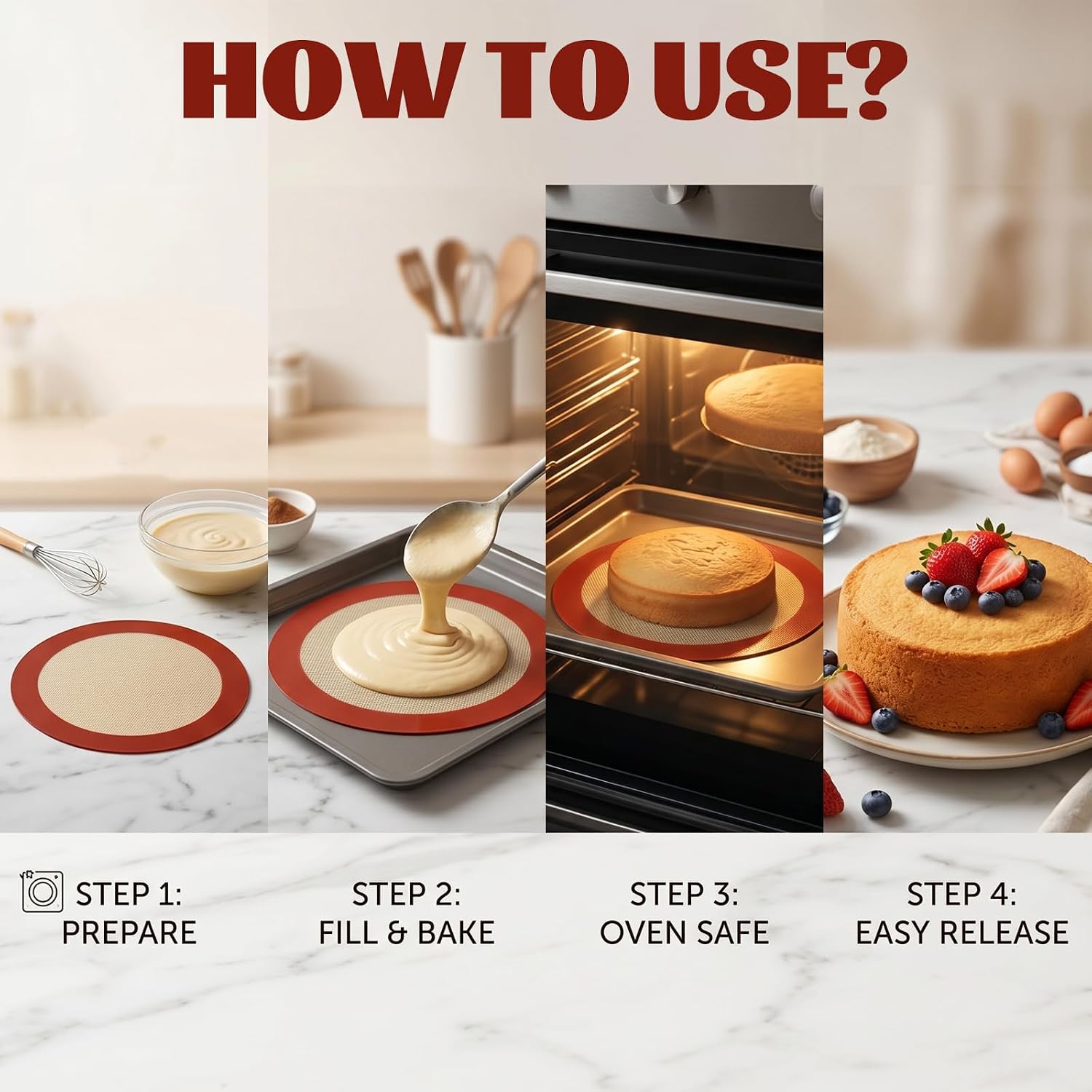 2 Pcs 8 Inch Non-Stick Reusable Heat Resistant Baking Sheets Round Silicone Baking Mats Reusable Silicone Mat for Pizza Cake Pan Bread Tortilla Macaron Pastry Pie Bun