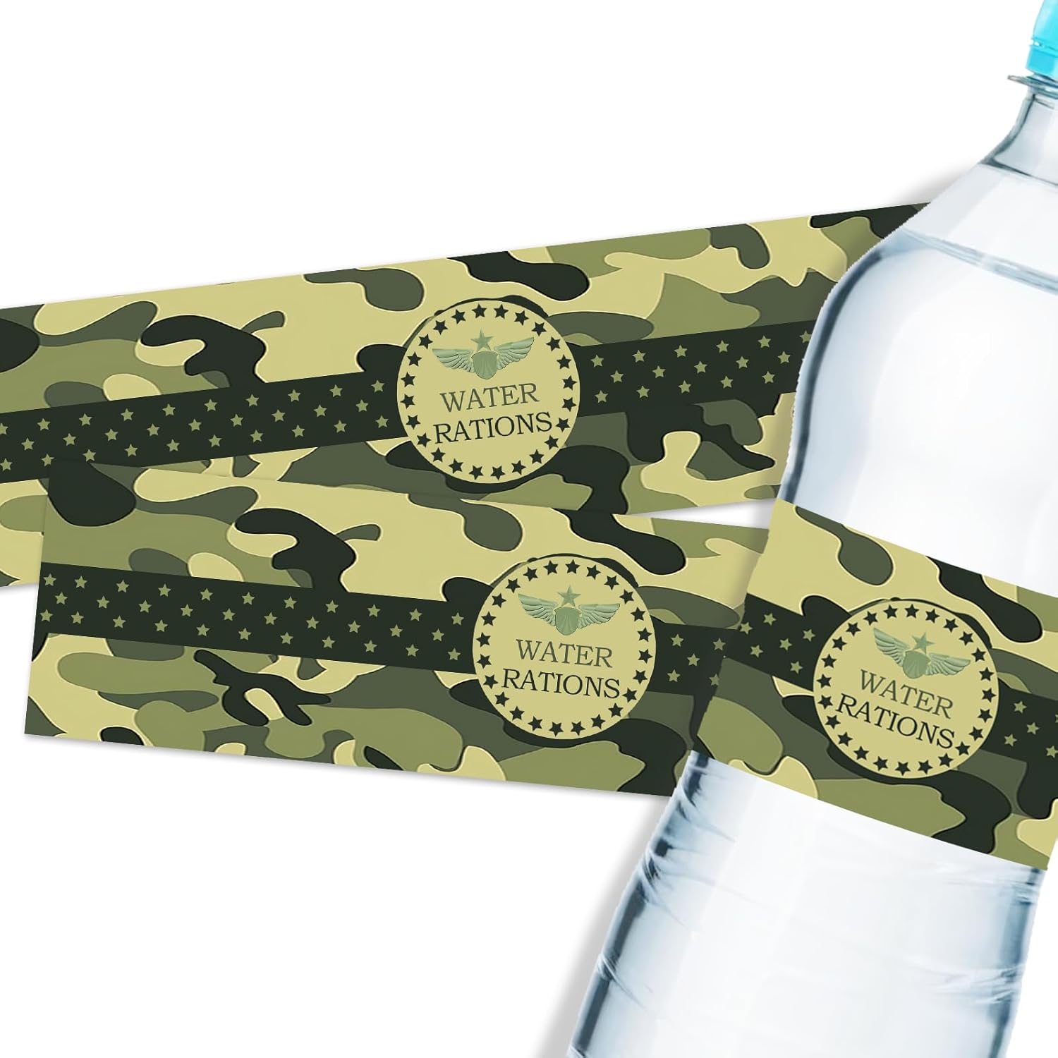 32PCS Camouflage Water Bottle Labels, Army Military Water Bottle Stickers for Boy, Army Camouflage Birthday Water Bottle Wrappers, Military Themed Party Decoration