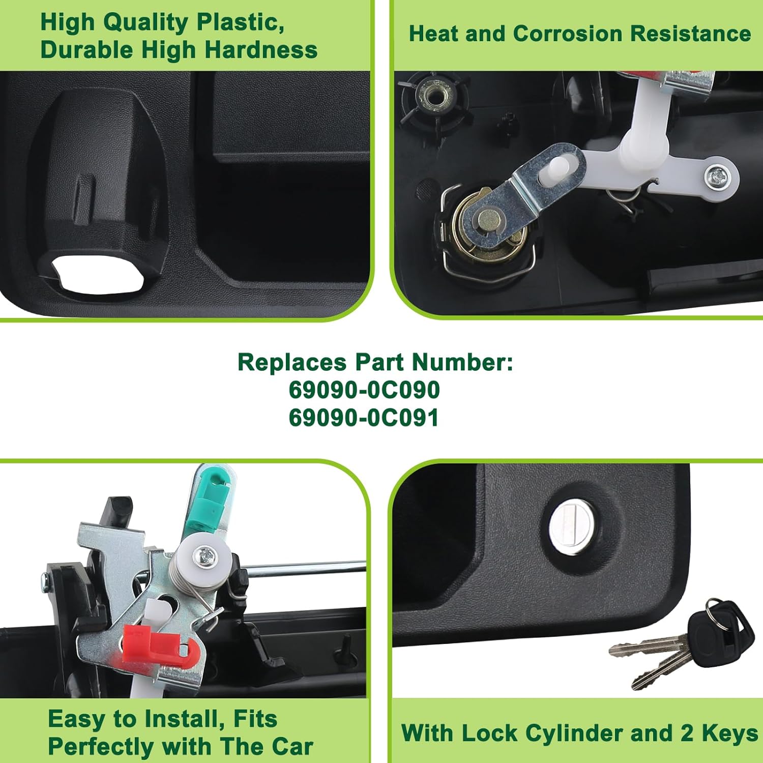 Tailgate Handle with Rear Camera Hole Liftgate Latch Handle with Key Lock Cylinder Black Fit for 2014-2021 Toyota Tundra 2016-2022 Toyota Tacoma Replaces 69090-0C090 69090-0C091