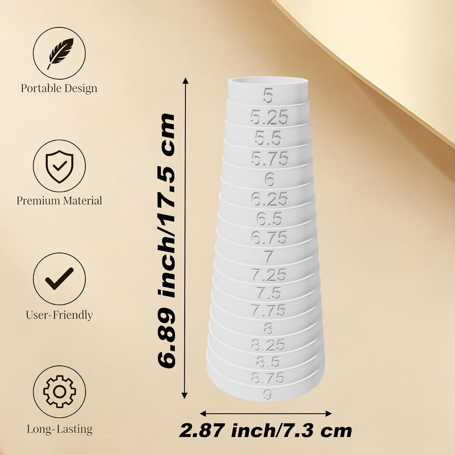 2 Pack 3D Printed Bracelet Sizer Mandrel, 5-9 Inch 17 Sizes Plastic Bracelet Measuring Tool for Jewelry Making, DIY Crafters, Retailers – White Hollow Design