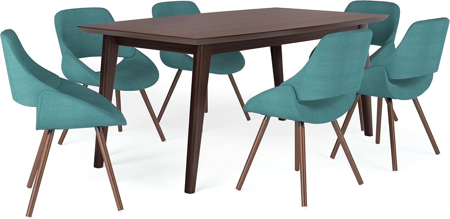 SIMPLIHOME Mid Century Modern Malden / Draper 7-Piece Dining Set in Turquoise Blue for the Dining Room and Kitchen