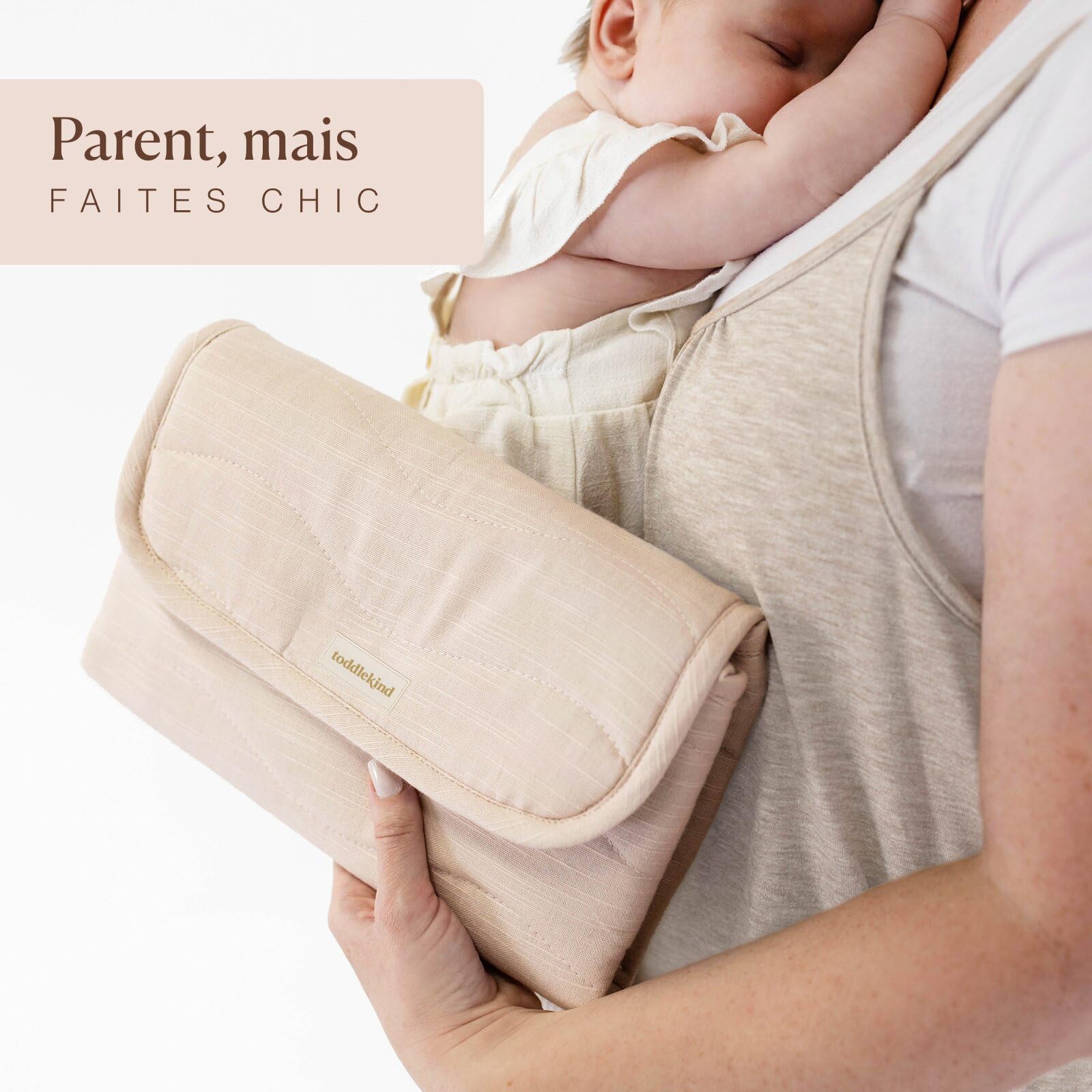Toddlekind Mini Maven Matelas à Langer Nomade – Matelas à Langer Bébé en Coton Bio, Imperméable et Pliable, Tapis à Langer de Voyage avec Organiseur pour Sac à Langer