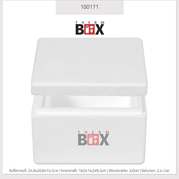 Polystyrene Box White Thermal Insulation Box Cooler/Heat-retaining Box 23.7 x 19.8 x 15.5 cm – 2.39 litre capacity.