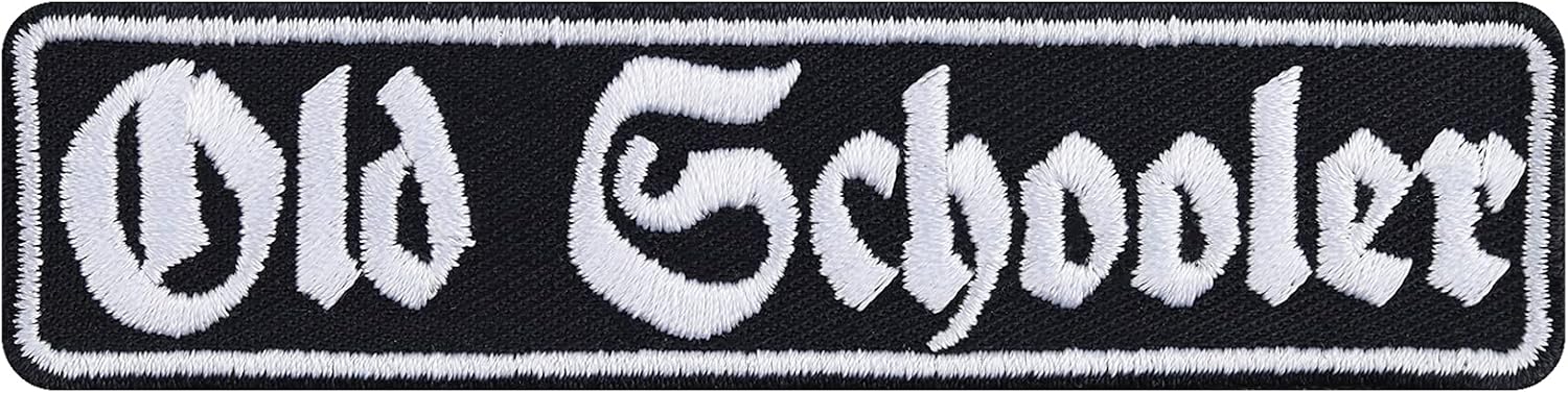 Old School Old Schooler Iron-On Patch Chopper Patch Biker Iron-On Transfers Motorcyclist Gift Application for Jacket/Vest/Jeans/Boats/Motorcycle Suitcase 100 x 25 mm