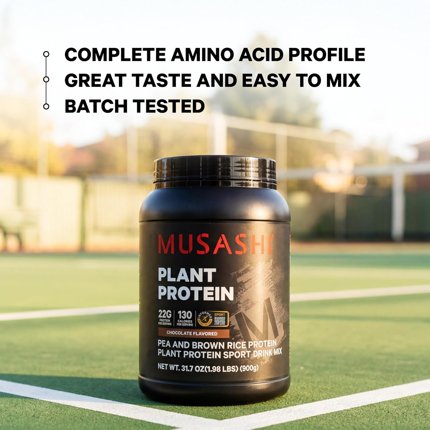 Musashi Plant Protein Powder, Chocolate, 900g (1.98 lb), Pea, Brown Rice and Chia Protein Blend with BCAAs & L-Glutamine, 23g Protein, 130 Calories per Serving image 6