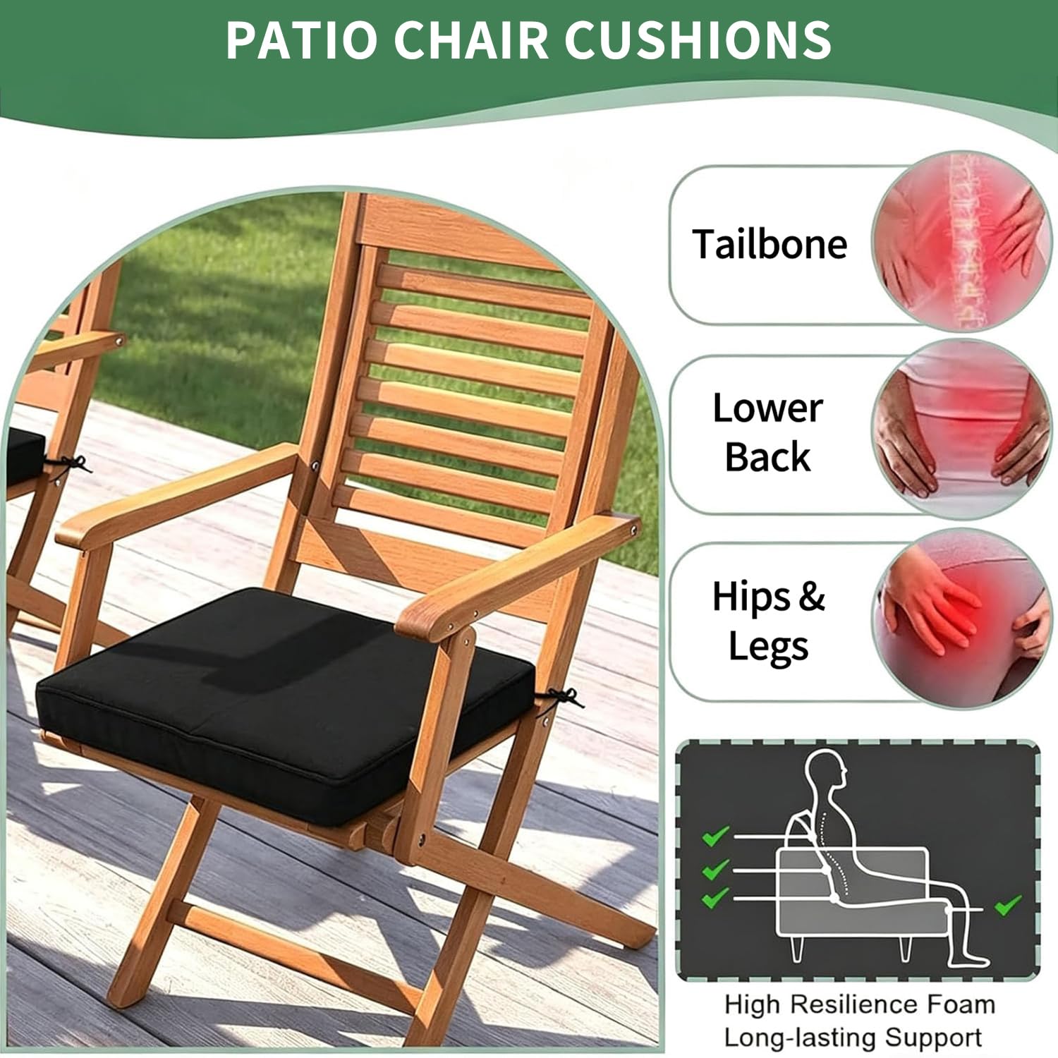 Cuscini per Sedie Da Esterno per Mobili Da Giardino, 50x55x5cm, Cuscino Imbottito in Schiuma Ad Alta Densità con Lacci E Fodere Rimovibili, Cuscino per Seduta Da Esterno Impermeabile, Grigio Chiaro