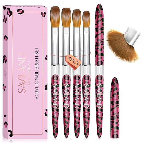 SAVILAND 4 pinceles acrílicos para uñas, tamaño 8101416, juego de pinceles de uñas acrílicas para aplicación acrílica, pinceles de uñas azules para