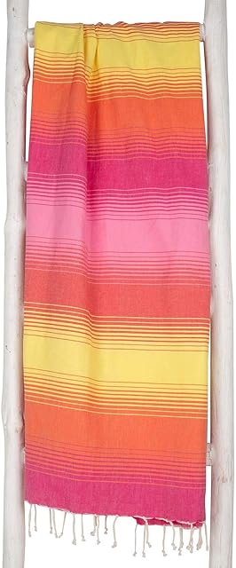 ZusenZomer Fouta XL  damski ręcznik hammam, kąpielowy, plażowy, rozmiar XL 100 x 190 cm, duży i lekki  100% czesana bawełna Oeko-TEX®  ręcznik Fairtrade (różowy i pomarańczowy)