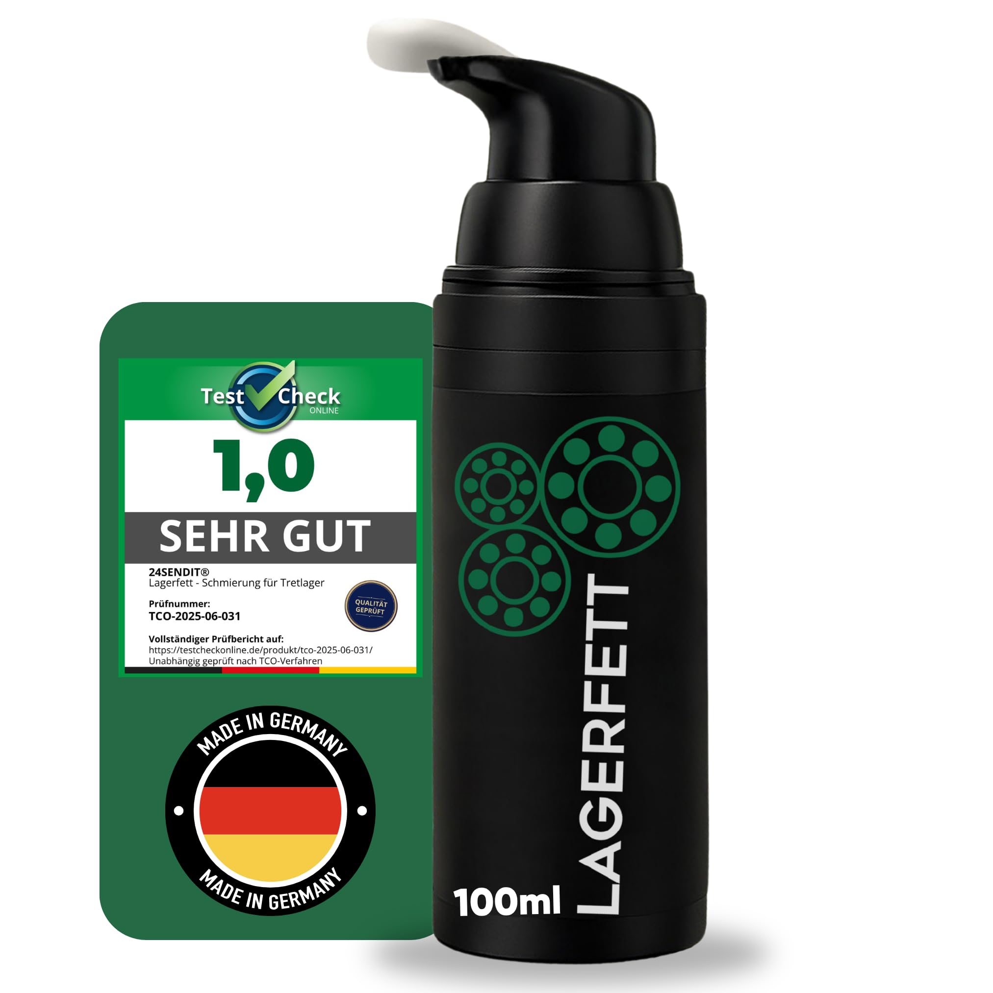24SENDIT Fahrrad Lagerfett 100ml im Pumpspender, für alle Fahrradtypen | Fett einsetzbar für Achsen, Pedale, Lager & Steuersatz – für Citybike, Rennrad, MTB & Gravel