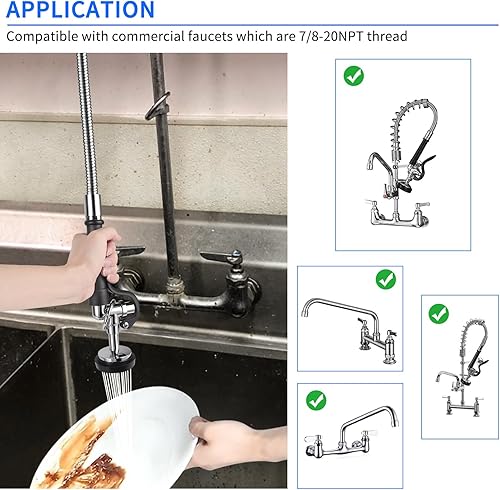 Miniatura 7 de Válvula de pulverización con manguera de preenjuague de 38 pulgadas, manguera flexible de acero inoxidable con rociador de platos de alta presión de
