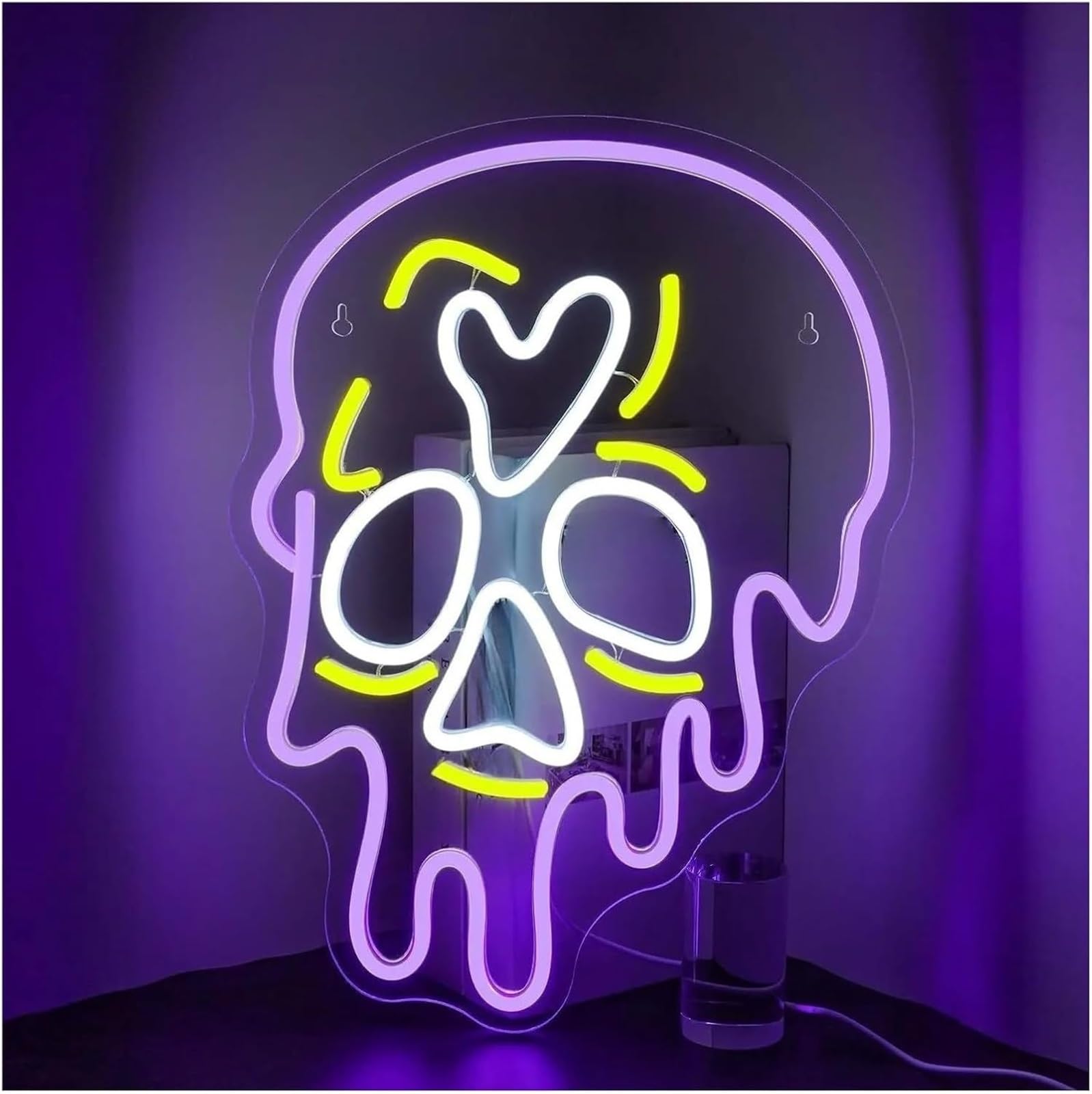 Wexxaii neon Light Sign Neon Sign LED Light Skull Shape Dimmable for Party Wall Decor 42x31cm