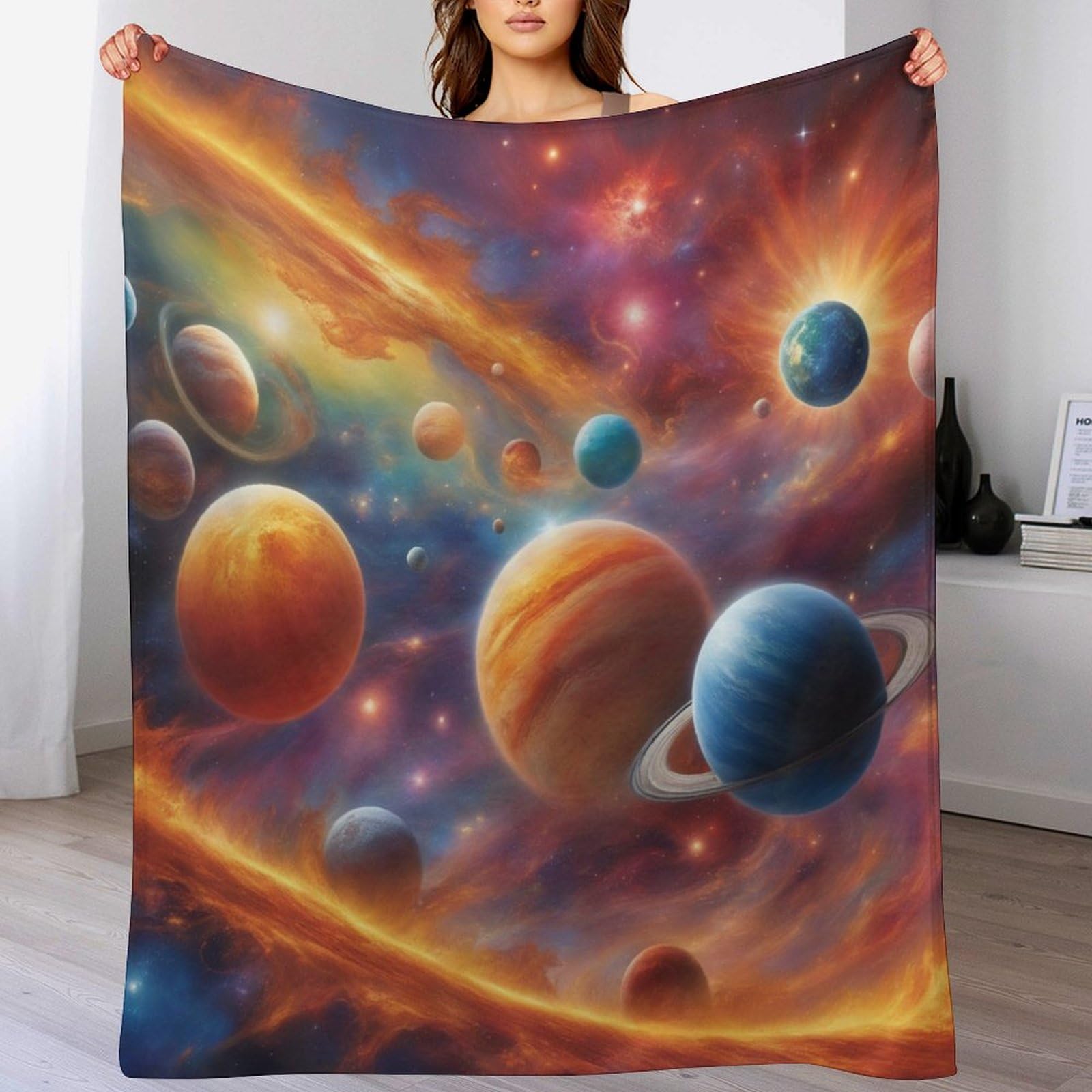 Couverture 3D planète spatiale lavable en machine pour éliminer le froid du lit