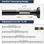 Matte Black Shower Curtain Rod Tension 30 to 76 Inches Never Rust Non-Slip Spring Tension Shower Rod No Drilling Stainless Steel Curtain Pole Use Bathroom, Closet, Window, Room Divider | Spring Tension, Stainless Steel, No Drill Installation, Rust Re
