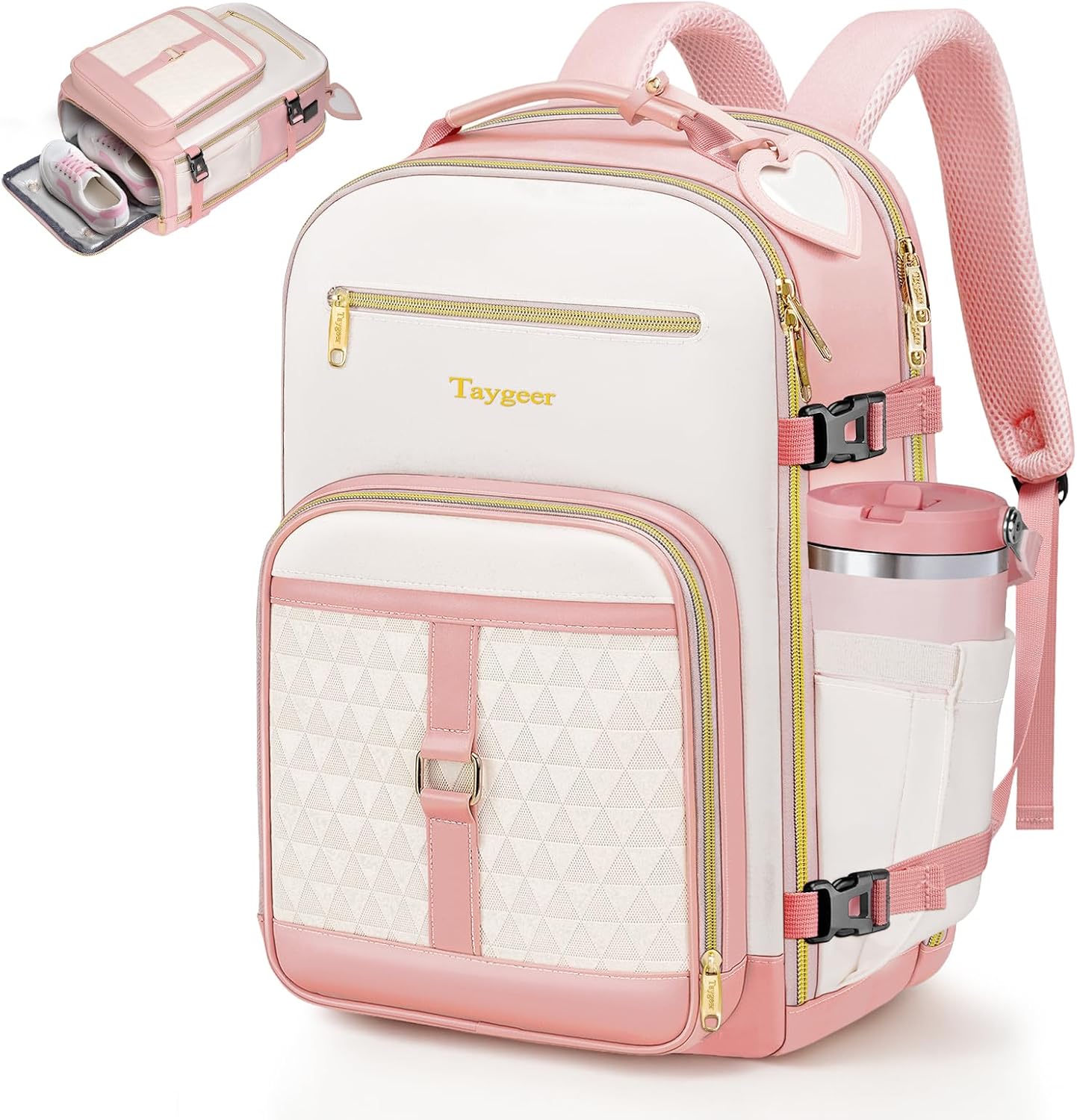 Taygeer Kids Travel Backpack for Airplane, TSA Kids Personal Item Travel Bag Backpack with Luggage Tags & Water Bottle Pocket, Underseat Airline Personal Item Bags for Women Teens Girls, Pink