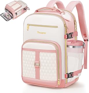 Taygeer Kids Travel Backpack, TSA United Airlines Personal Item Bag 17x10x9 Backpack with Luggage Tags & Water Bottle Pocket, 9x10x17 Inches Airline Personal Item Bags for Women Teens Girls, Pink