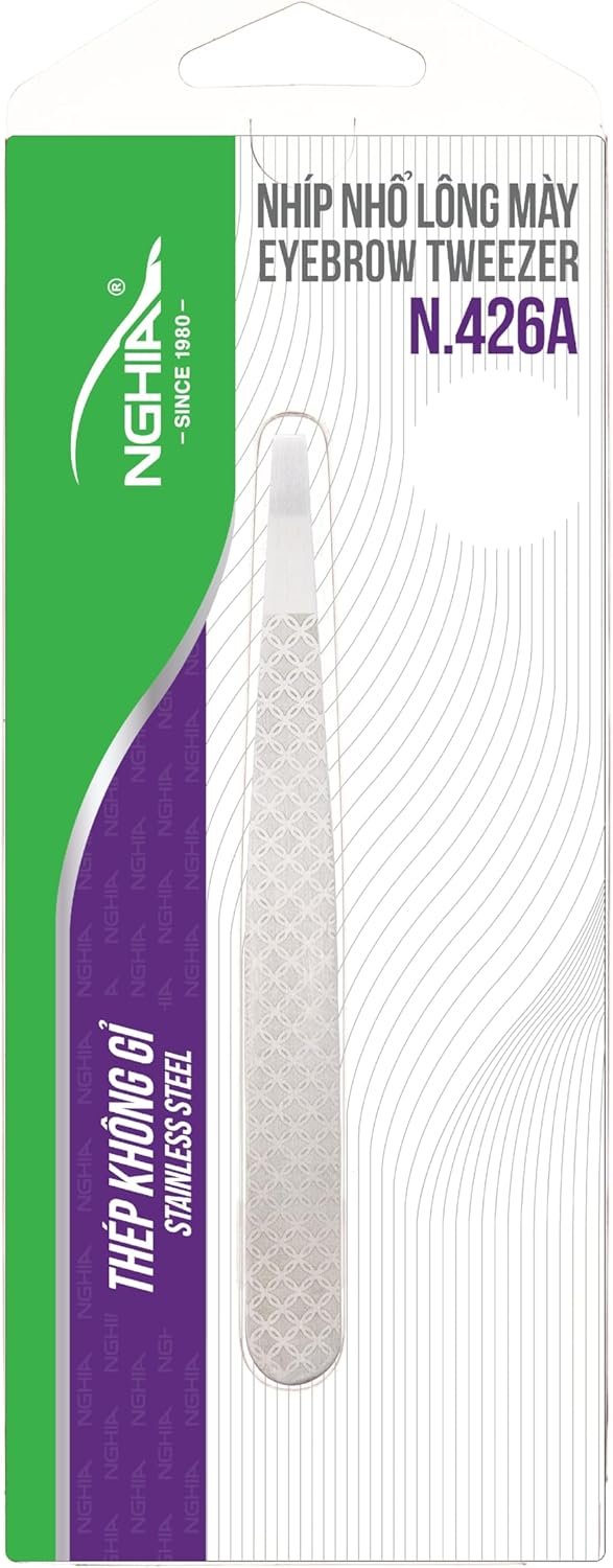 NGHIA Slanted Tip Tweezer N-426 Combo| Special Design Printed | Stainless Steel | Ergonomic Eyebrow Tweezer for Precision Grooming | Hair Removal