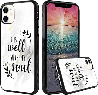 Inspirational Quotes It is Well with My Soul Marble Decor Phone Case for iPhone 16 16E 15 14 13 12 11 Pro Max S25 S24 S23 S22 S21 FE Ultra Plus Note 20 A16 A15 A54 A14 Black