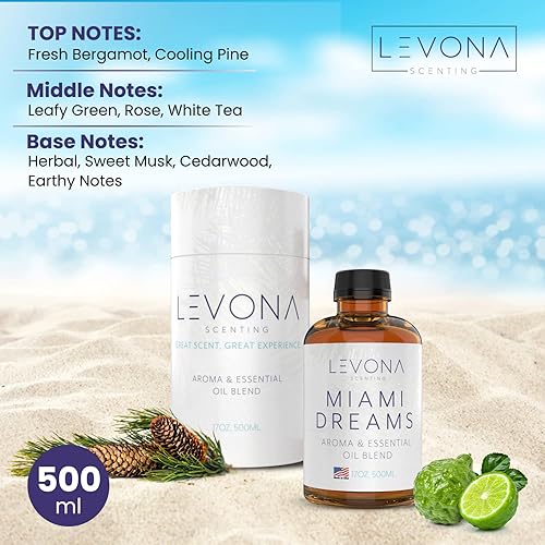 Miniatura 2 de Levona Scent Aceites esenciales para difusores para el hogar Miami Dreams Hotel & Home Luxury Scents - Aceite aromático con notas de aceite de