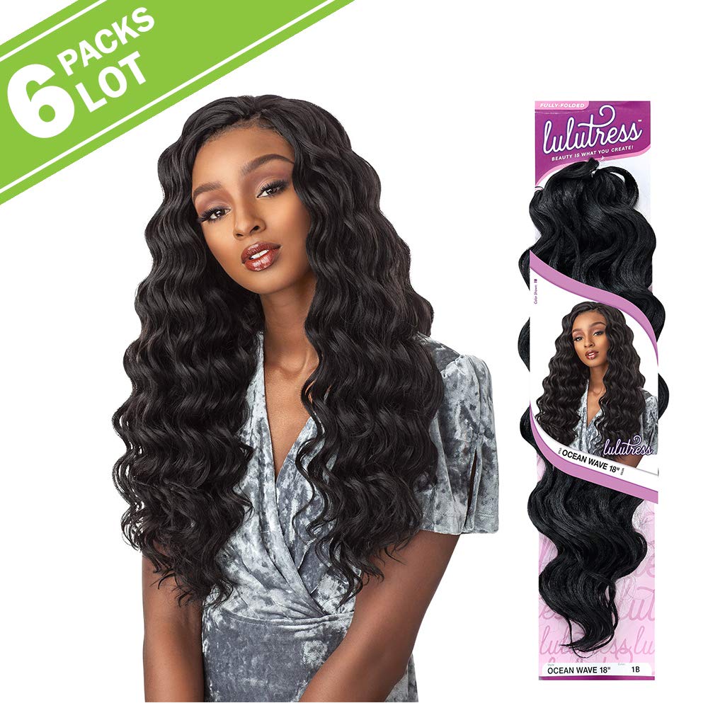 6 PACKS/LOT Sensationnel Synthetic Hair Crochet Braids Lulutress Ocean Wave 18" (1B)
