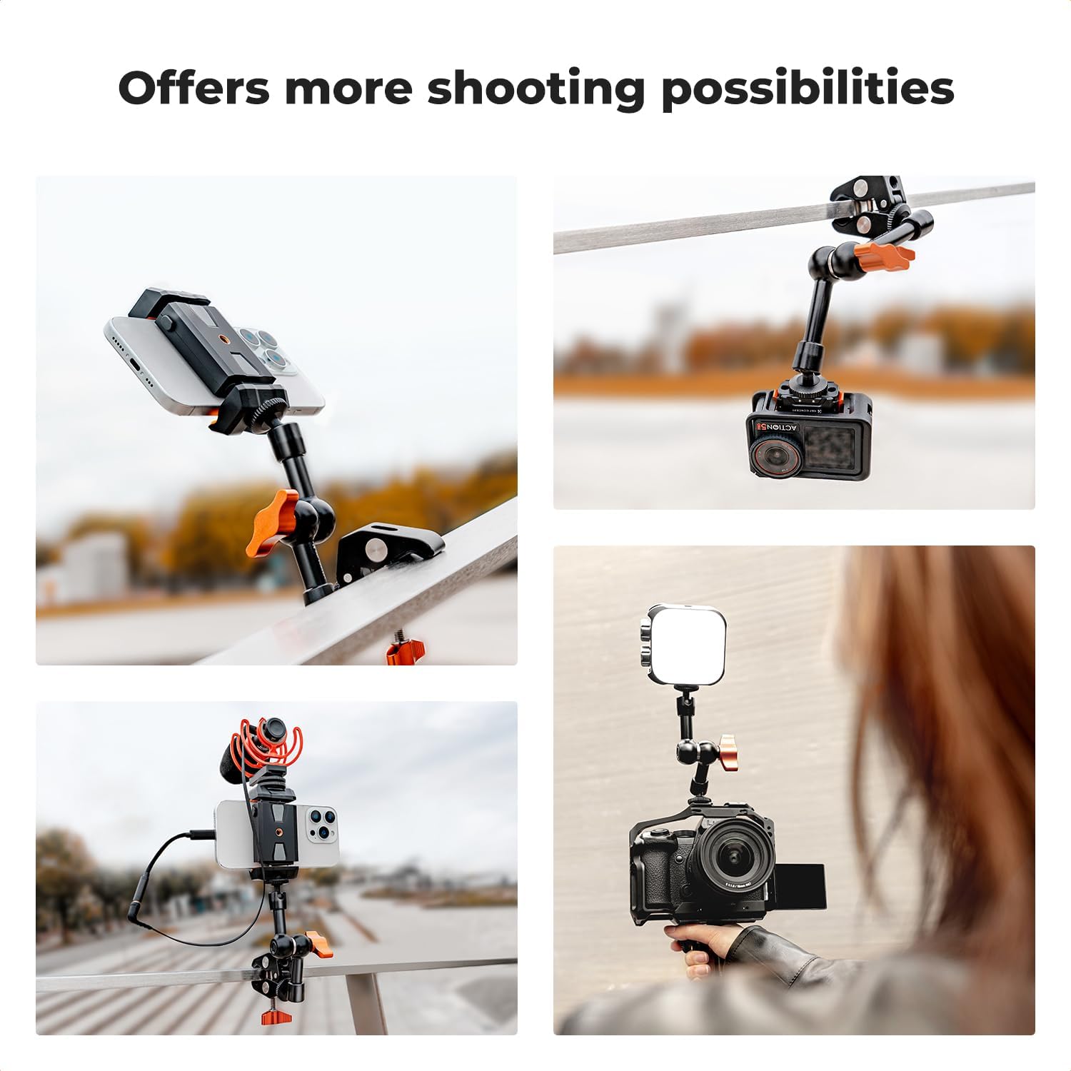 Examples of K&F CONCEPT Magic Arm and Super Clamp in various shooting scenarios