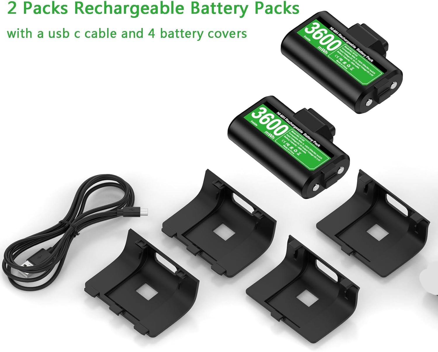 Rechargeable Battery Pack for One Controller, 2X 3600mWh Upgrade Large Capacity Battery Packs with Charger for Series X|S/One S/X/Elite, Long Lasting Intelligent Protection