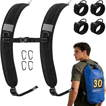 Backpack Straps Replacement, Adjustable Padded Shoulder Straps with 4 Metal Hooks, 4 Noly Straps & D Hooks, Oxford Cloth Replacement Straps for Backpack, Dry Bag, Sprayer