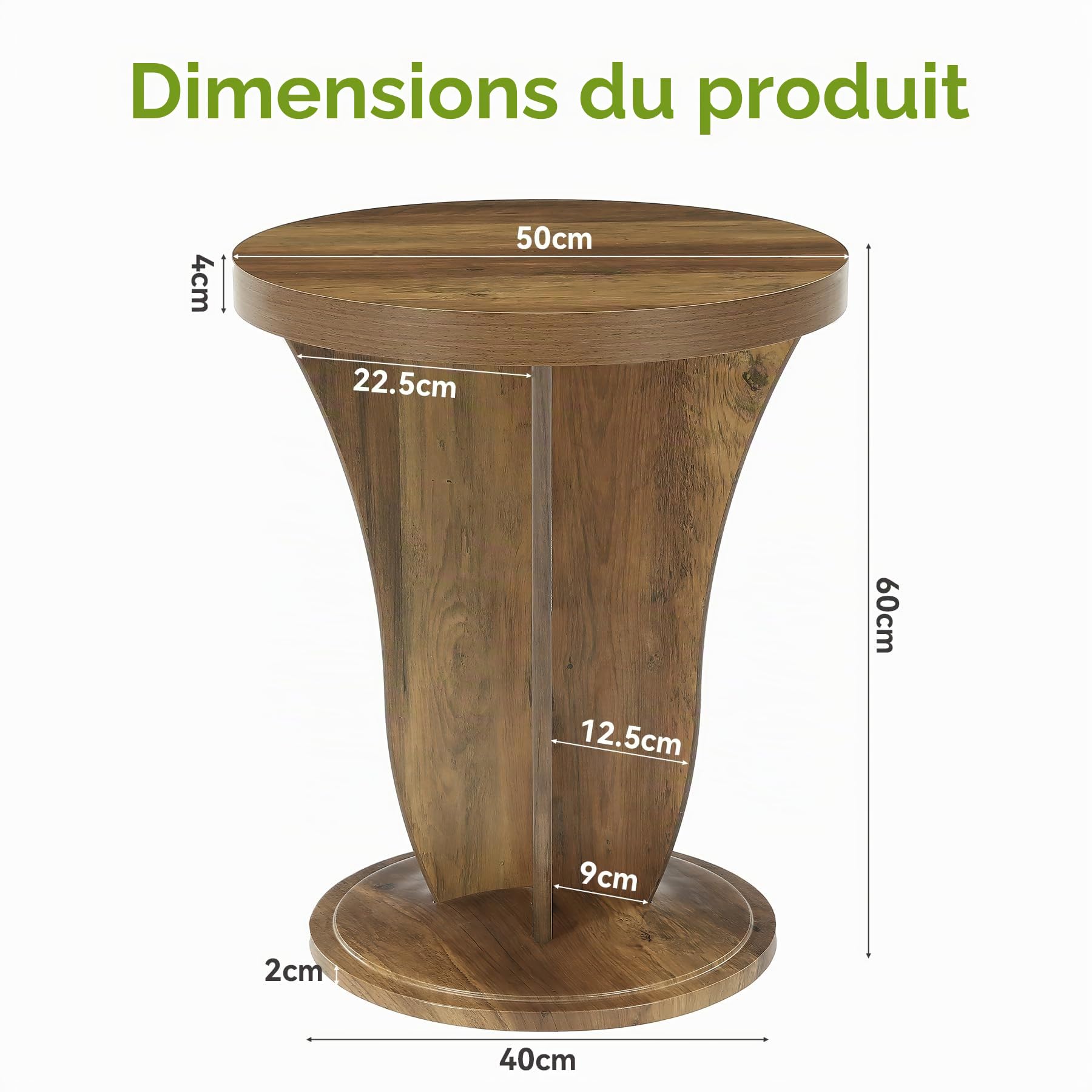Tribesigns Table d'Appoint Ronde de 50 cm, Bout de canapé Style Rustique avec Pied Central, Table de Chevet en MDF Aspect Bois, Petite pour Salon, Chambre, entrée et Petits espaces