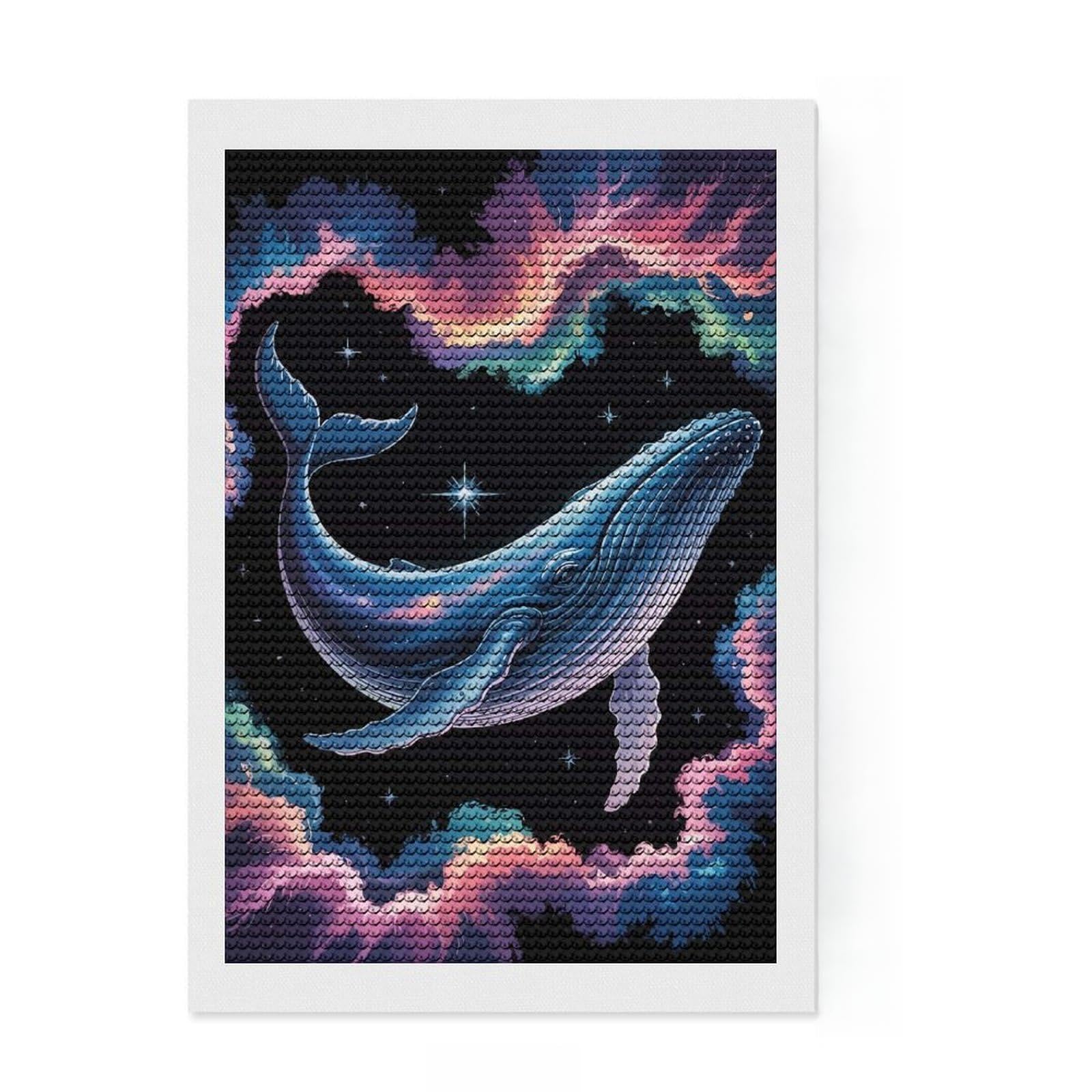 Junmoney Cosmic Whale in Nebula 5D Diamond Painting Kit 8"x12", Wall Art Gift, Sparkling Crystal Beads, Boho Decor, Artistic Hobby, Winter Craft
