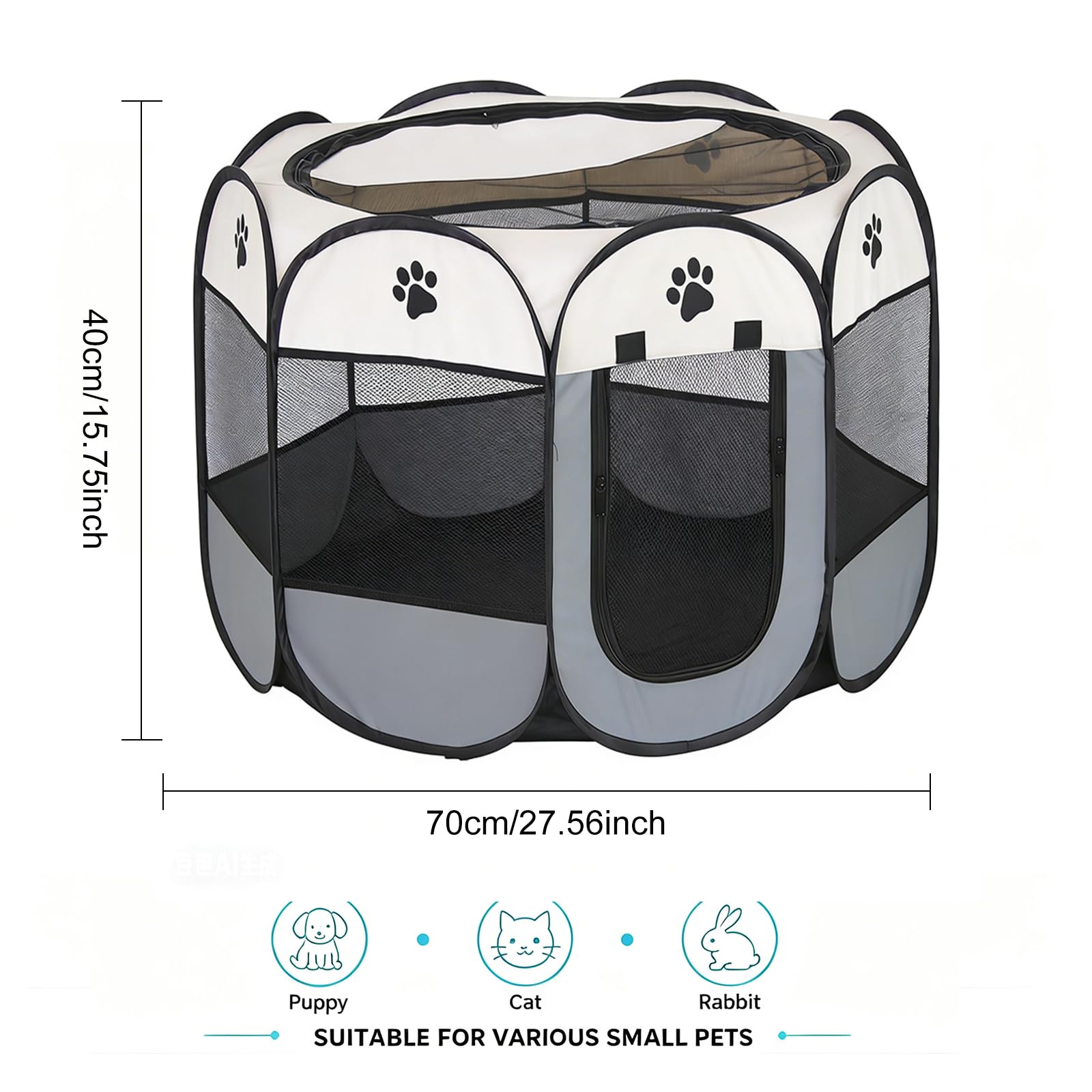Welpenauslauf Hundebox Faltbar für Zuhause Welpenlaufstall, Katzengehege für Drinnen Outdoor Hundekäfig Hundezelt Freilaufgehege Kaninchen Laufstall Katze Hund Katzen Zelt Kleintiergehege (Grau)