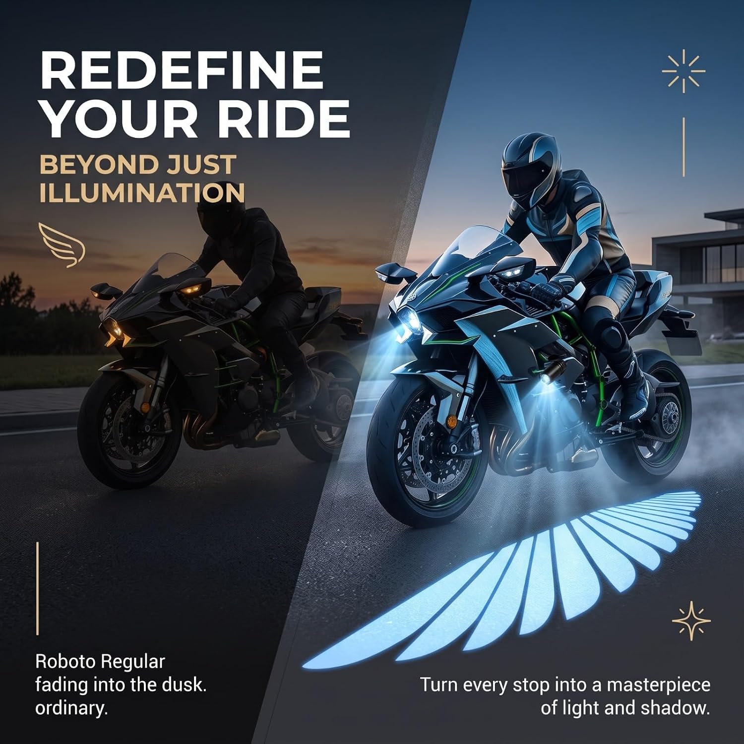 2 PCS Wing Motorcycle Projector Lights, Led Underglow Kit, Underbody Waterproof Ghost Shadow Lights, Universal for Most Motorcycles Electric Scooters (White)