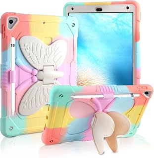 Vofolen for iPad 6th Generation Case with Butterfly Wings Kickstand Pencil Holder for Kids, Hard Back Shell Shockproof Protective Cover for iPad Air 2/ iPad 6th 5th (2018/2017), 9.7 inch