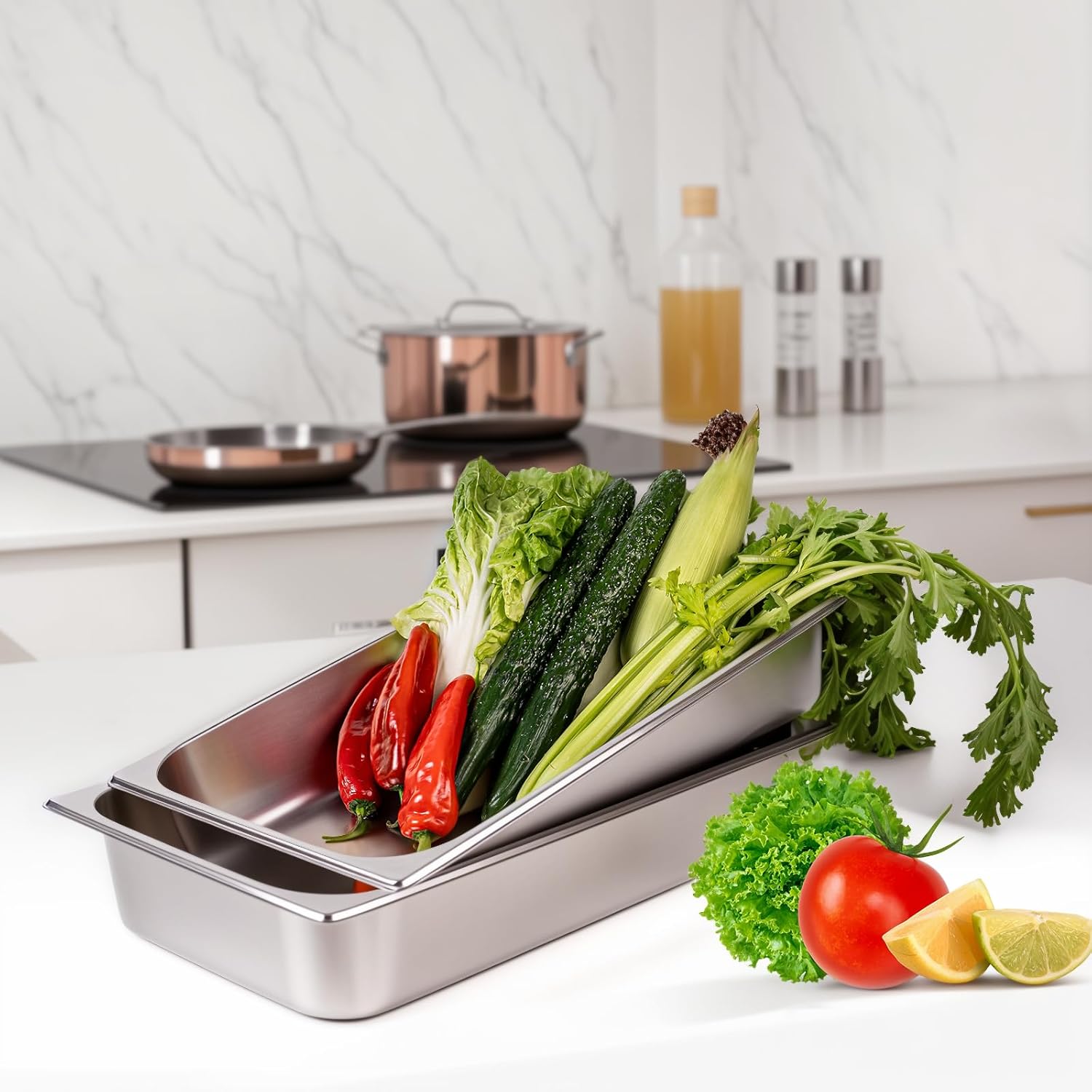 4 Pack Stainless Steel Hotel Pan 1/1 Full Size x 4" Deep Steam Table PAN 0.8 mm Thick with Lid Anti Jam PAN Stainless Steel Steamer 20.8 x 12.8 x 4 inch for Hotel Restaurant Buffet