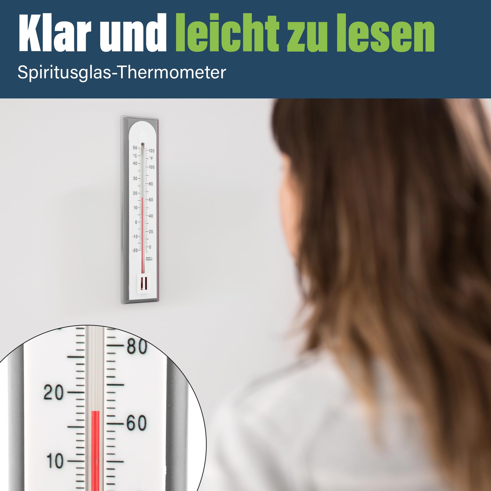 Genaues Raumthermometer Innen Analog den Einsatz als Raumtemperatur Messgerät im Heimbüro, Garten oder Gewächshaus, einfach an der Wand Zimmer Thermometer zu montieren, für drinnen und draußen