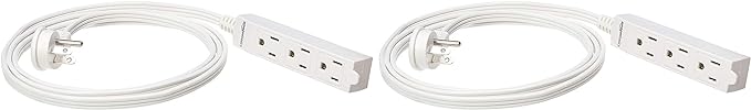 Amazon Basics Rectangular Indoor Extension Cord Power Strip - 6-Foot, 3-Prong ,Flat Plug, Grounded - 13 Amps, 1625 Watts, 125 VAC - 2-Pack, White