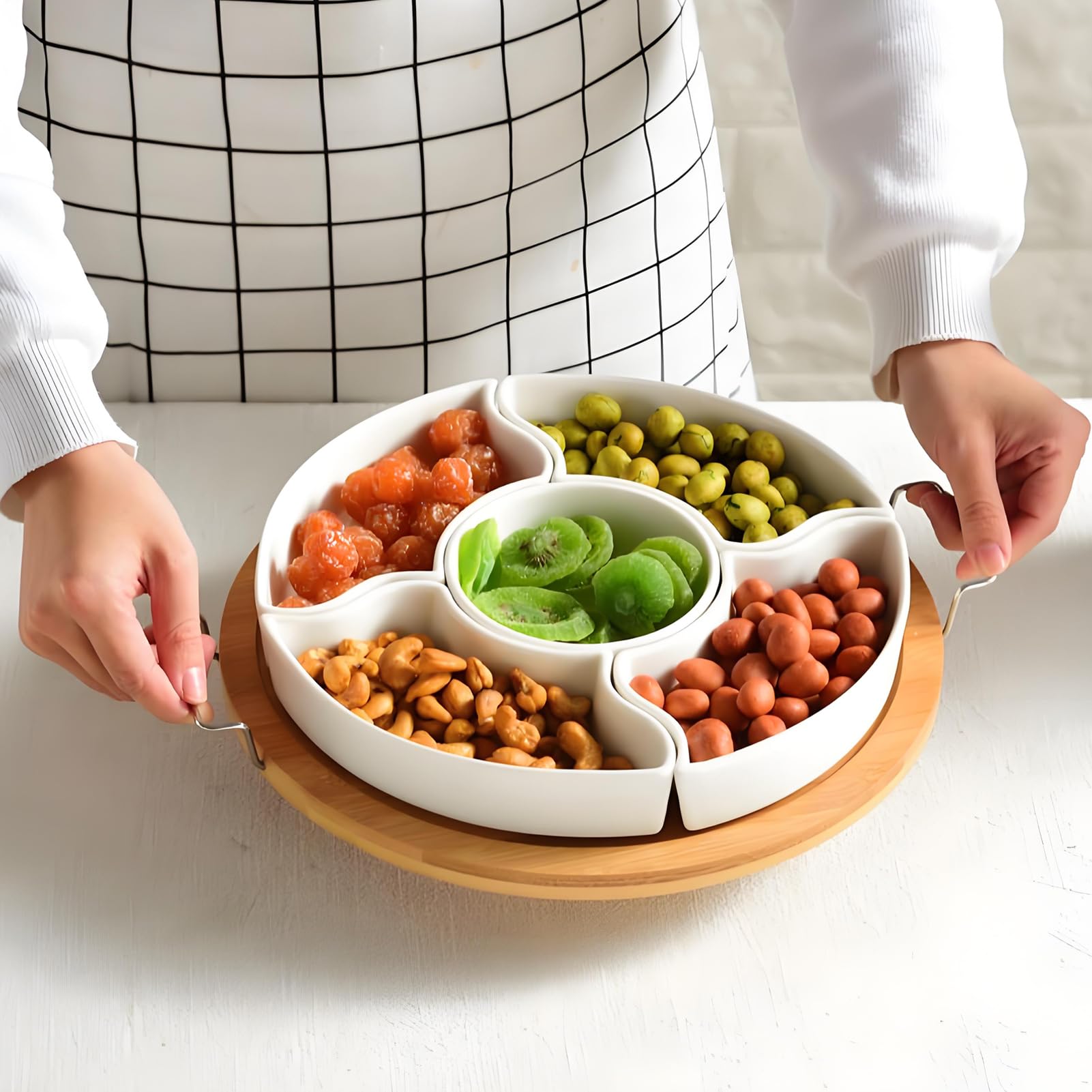 Giratorio De Snacks Dispensador Extraíble Con 5 Compartimentos | Organizador giratorio de almacenamiento para snacks Para frutos secos y patatas fritas con salsa, , pícnics, camping,