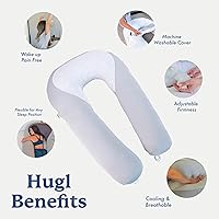 Vista 7 de Plufl Hugl - Almohada corporal refrescante para adultos, hecha con espuma viscoelástica, almohadas de maternidad en forma de U, ideales