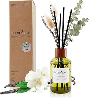 Reed Diffuser Set with Sticks and Real Dried Flowers, 6.7oz (200ml) Cashmere Vanilla, Long-Lasting Fragrance, Natural Design, Perfect for Home & Bathroom, Ideal Gift for Woman & Mother's Day