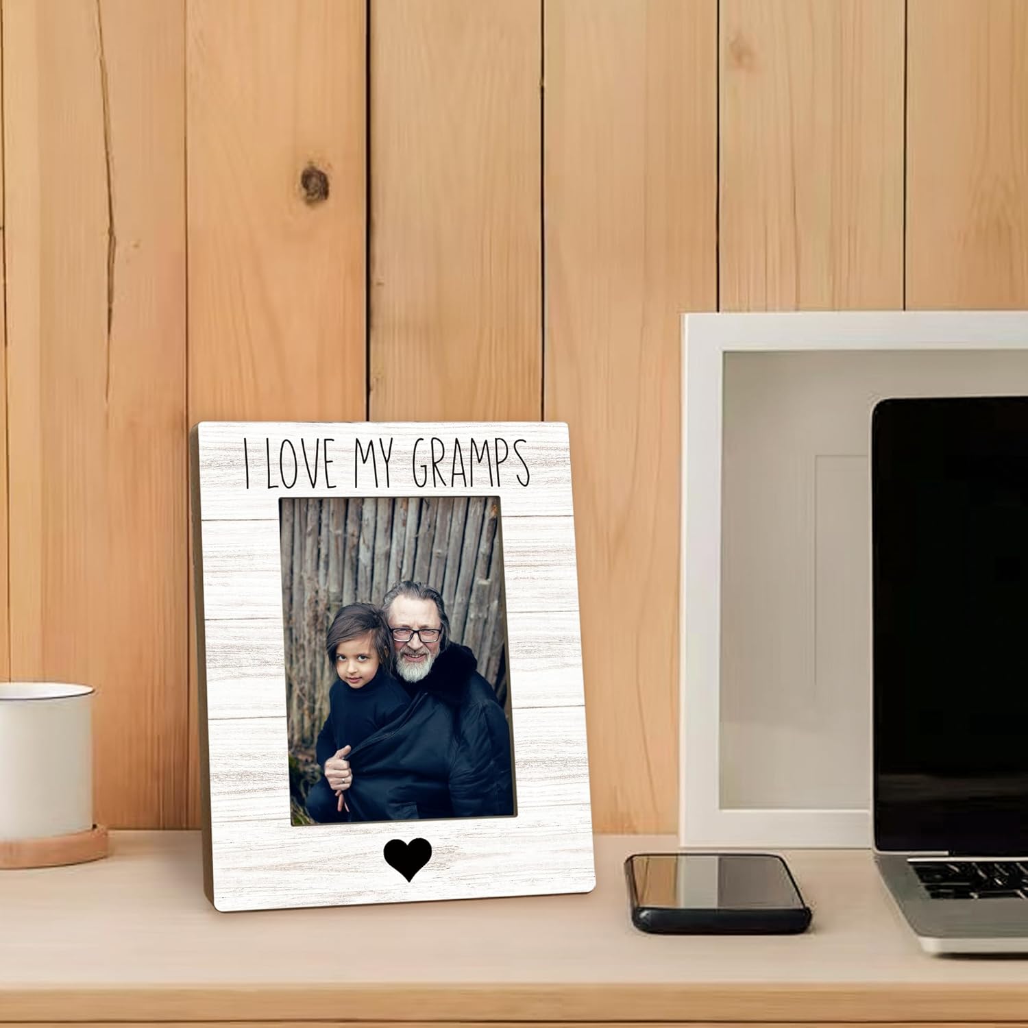 Gramps Gifts Picture Frame 5x7, GrampsGrandpa Photo Frame, Christmas Fathers Day Birthday Gift for Grandpa from Grandkids, I Love My Gramps Wooden Picture Photo Frames for Desk Home Room Decor - Image 3