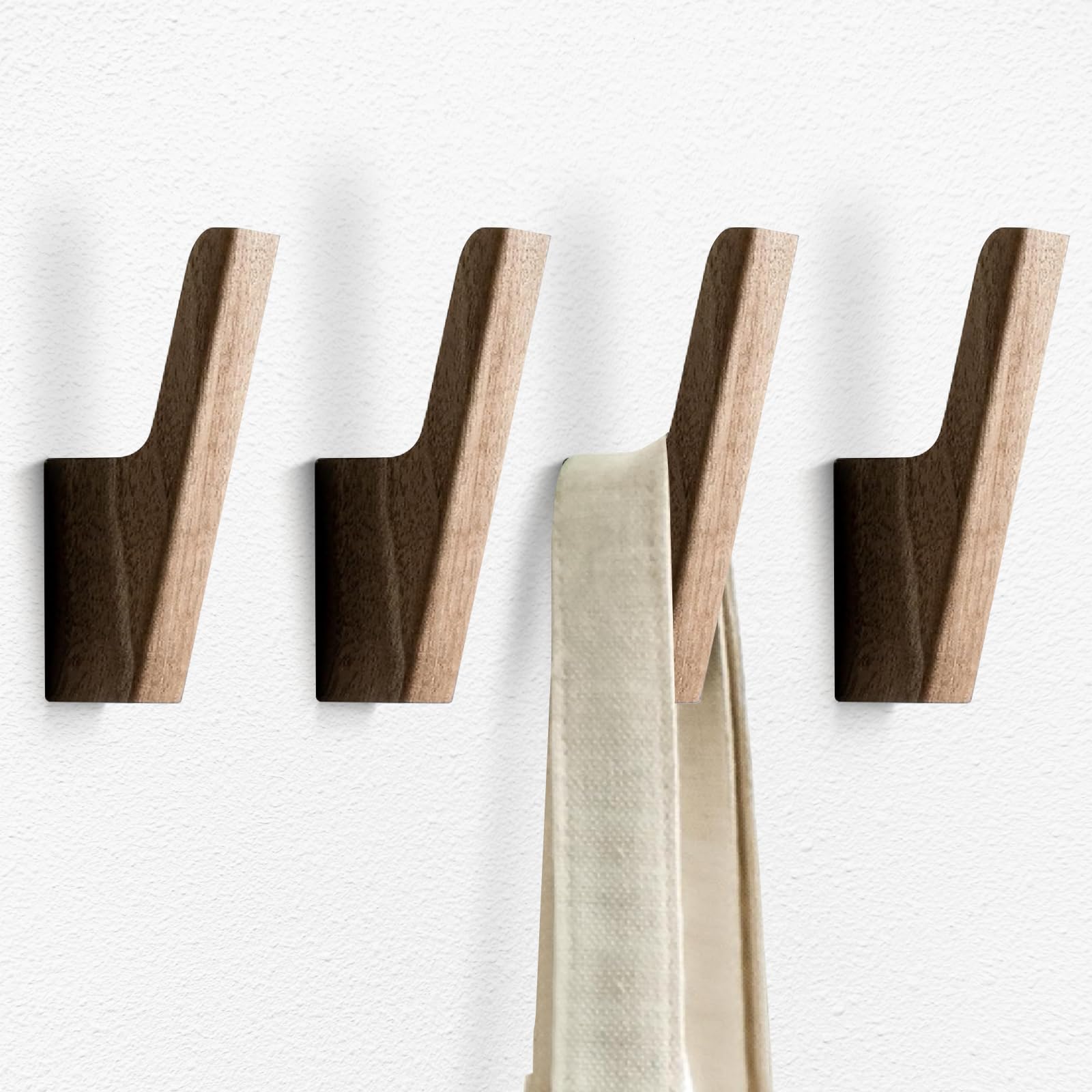 Tiaforza 4Pcs Wooden Hooks for Hanging - Dark Walnut Coat Style, Cute & Funky Practical Design, Decorative Boho Towel Hooks, Suitable for Entryway,